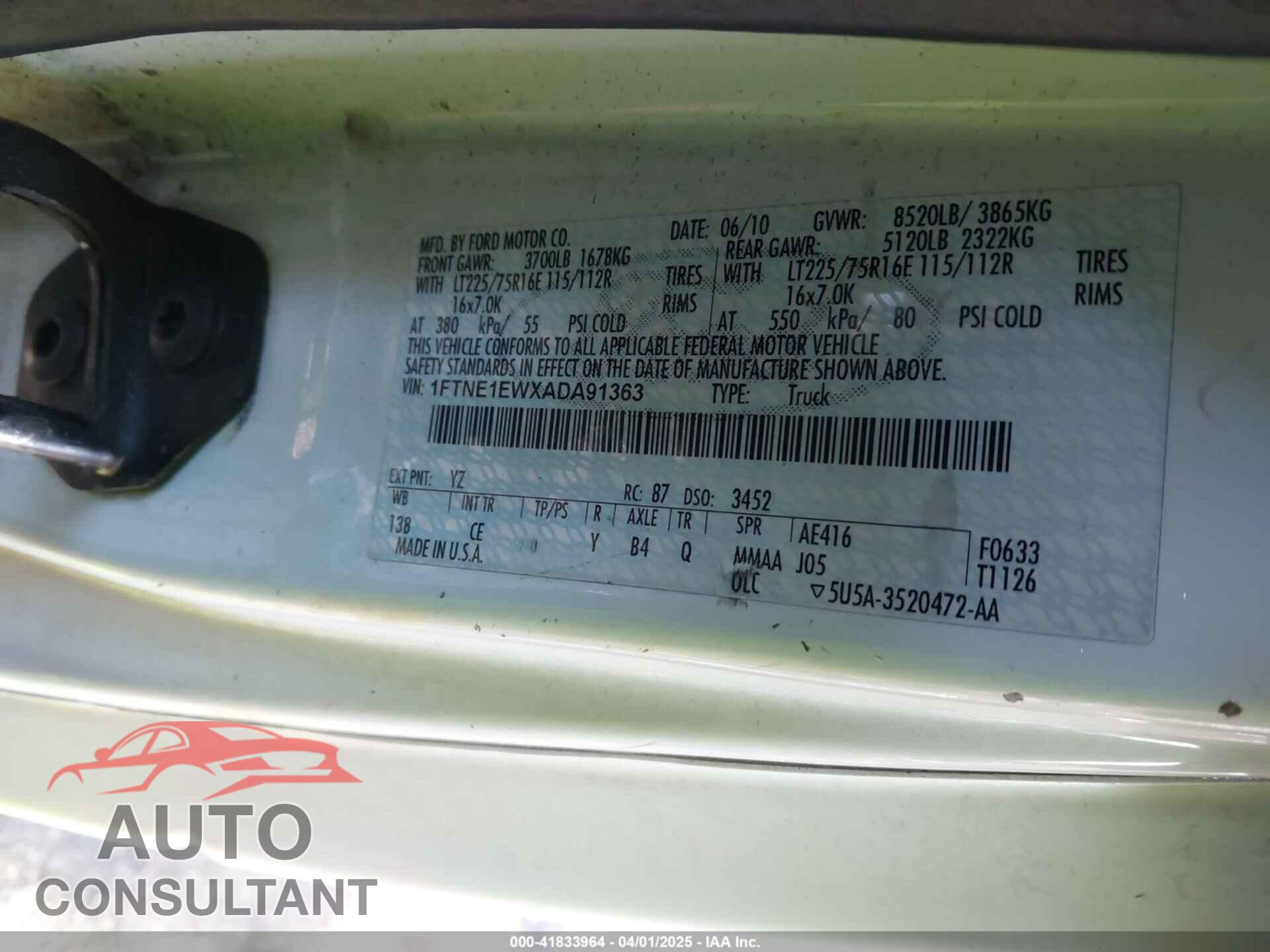 FORD E-150 2010 - 1FTNE1EWXADA91363
