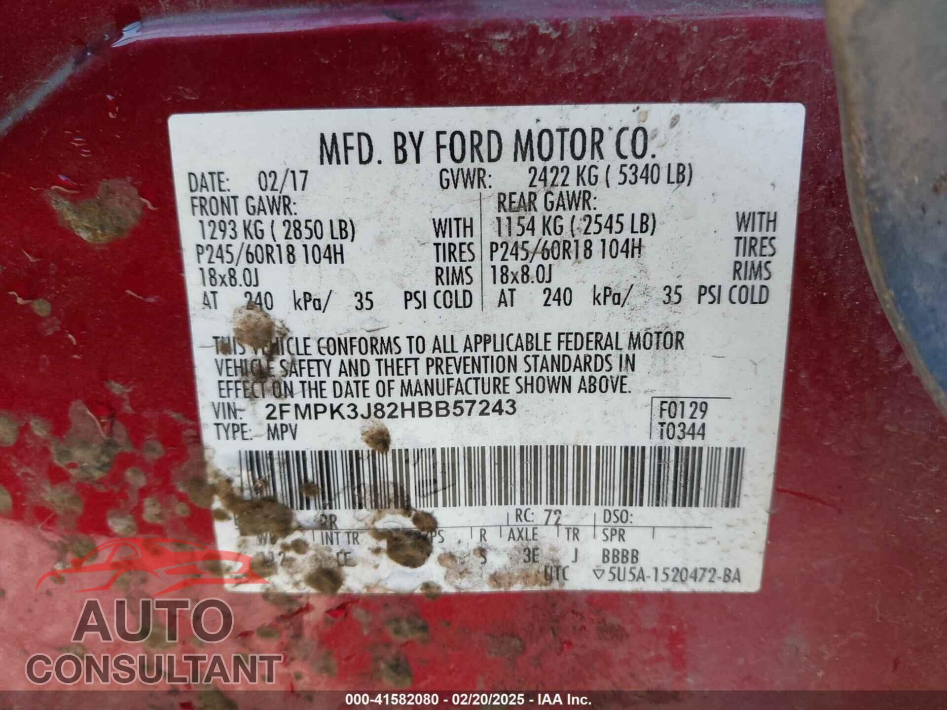 FORD EDGE 2017 - 2FMPK3J82HBB57243