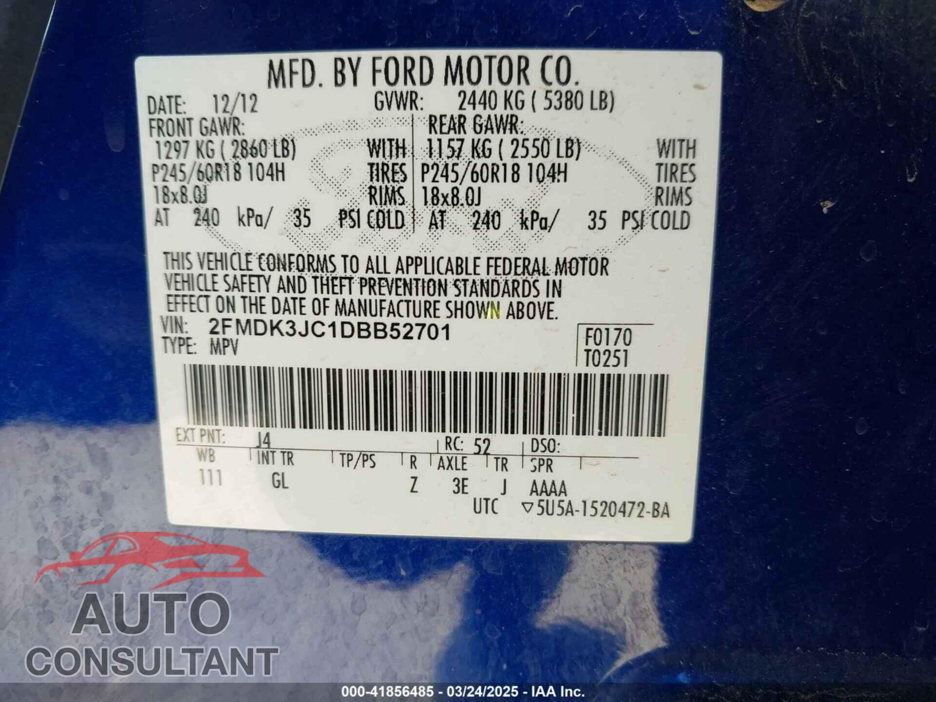 FORD EDGE 2013 - 2FMDK3JC1DBB52701