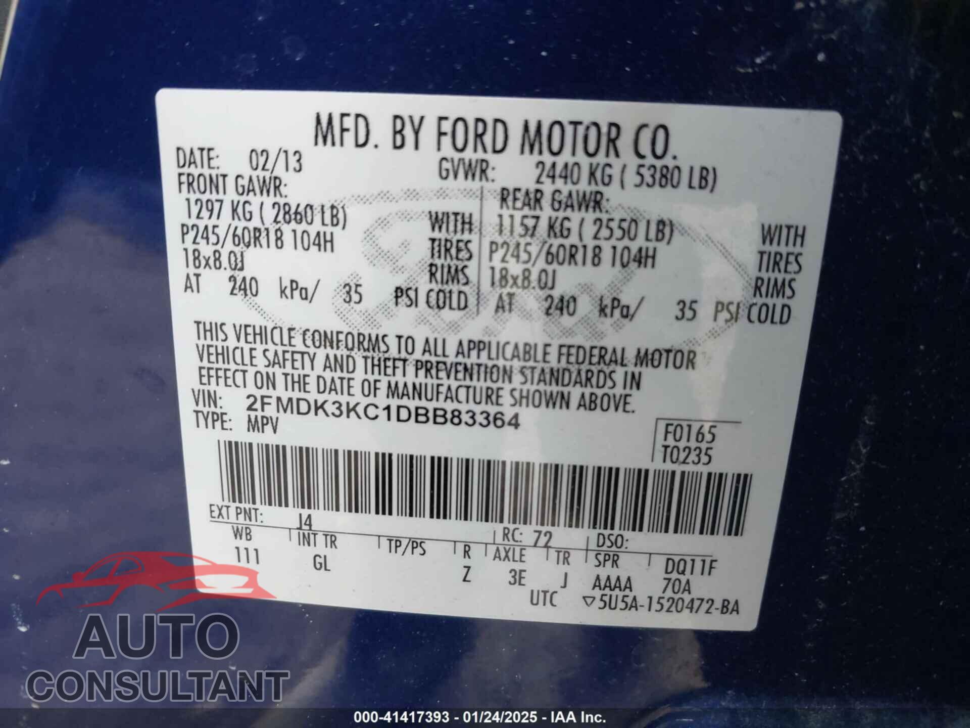 FORD EDGE 2013 - 2FMDK3KC1DBB83364
