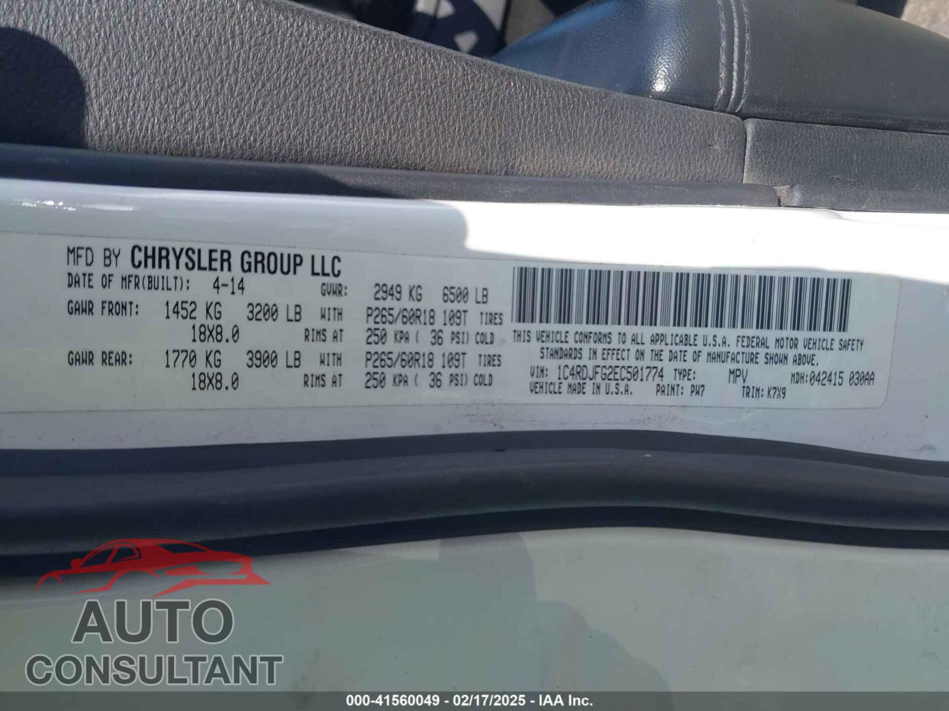 DODGE DURANGO 2014 - 1C4RDJFG2EC501774