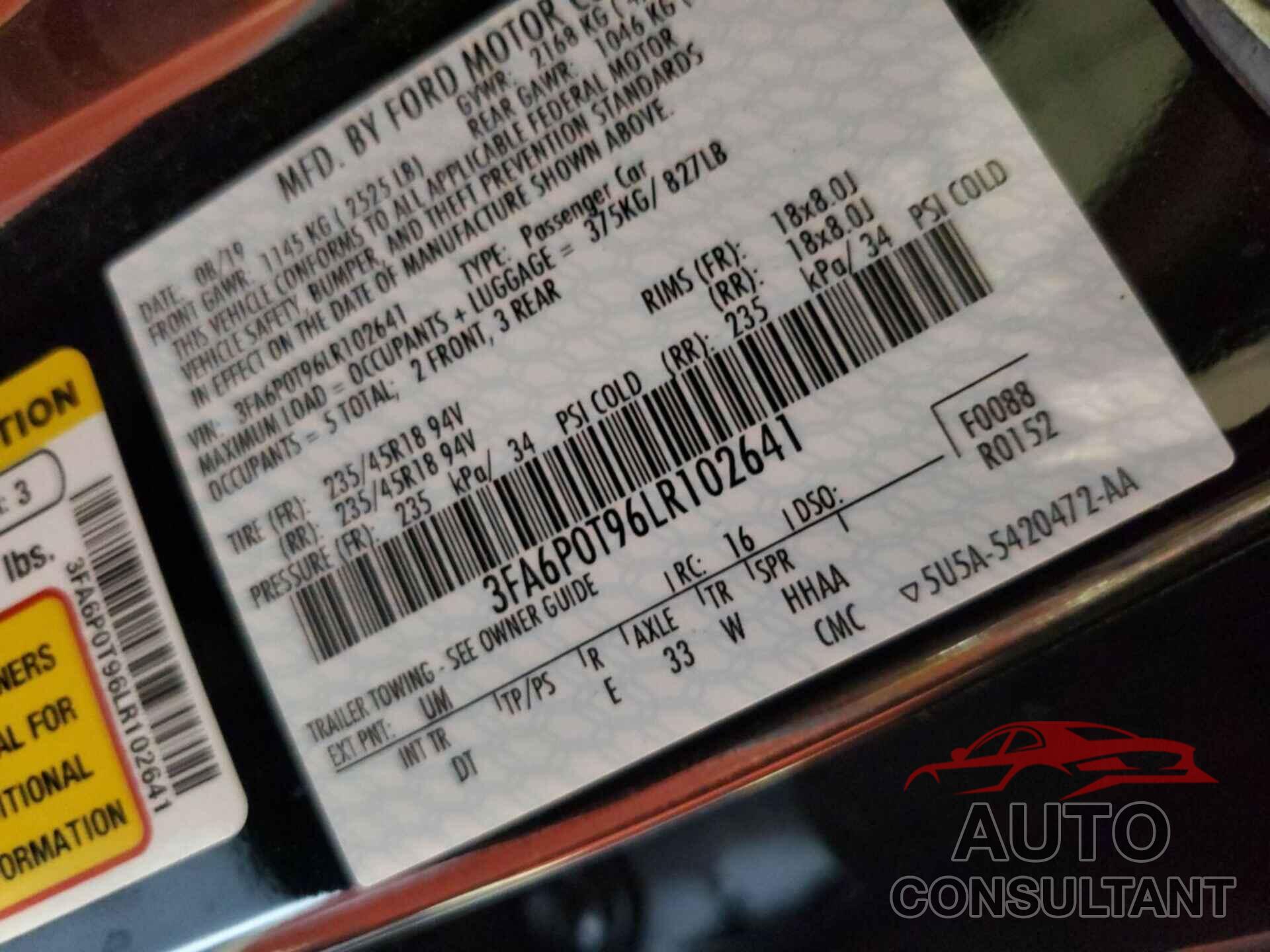 FORD FUSION 2020 - 3FA6P0T96LR102641
