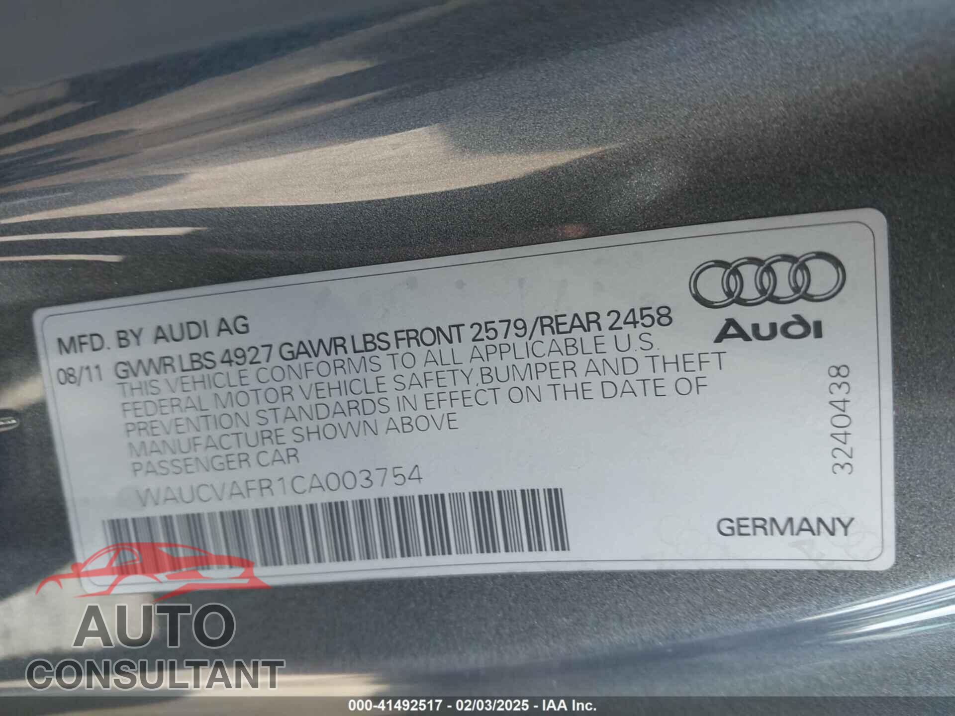 AUDI S5 2012 - WAUCVAFR1CA003754