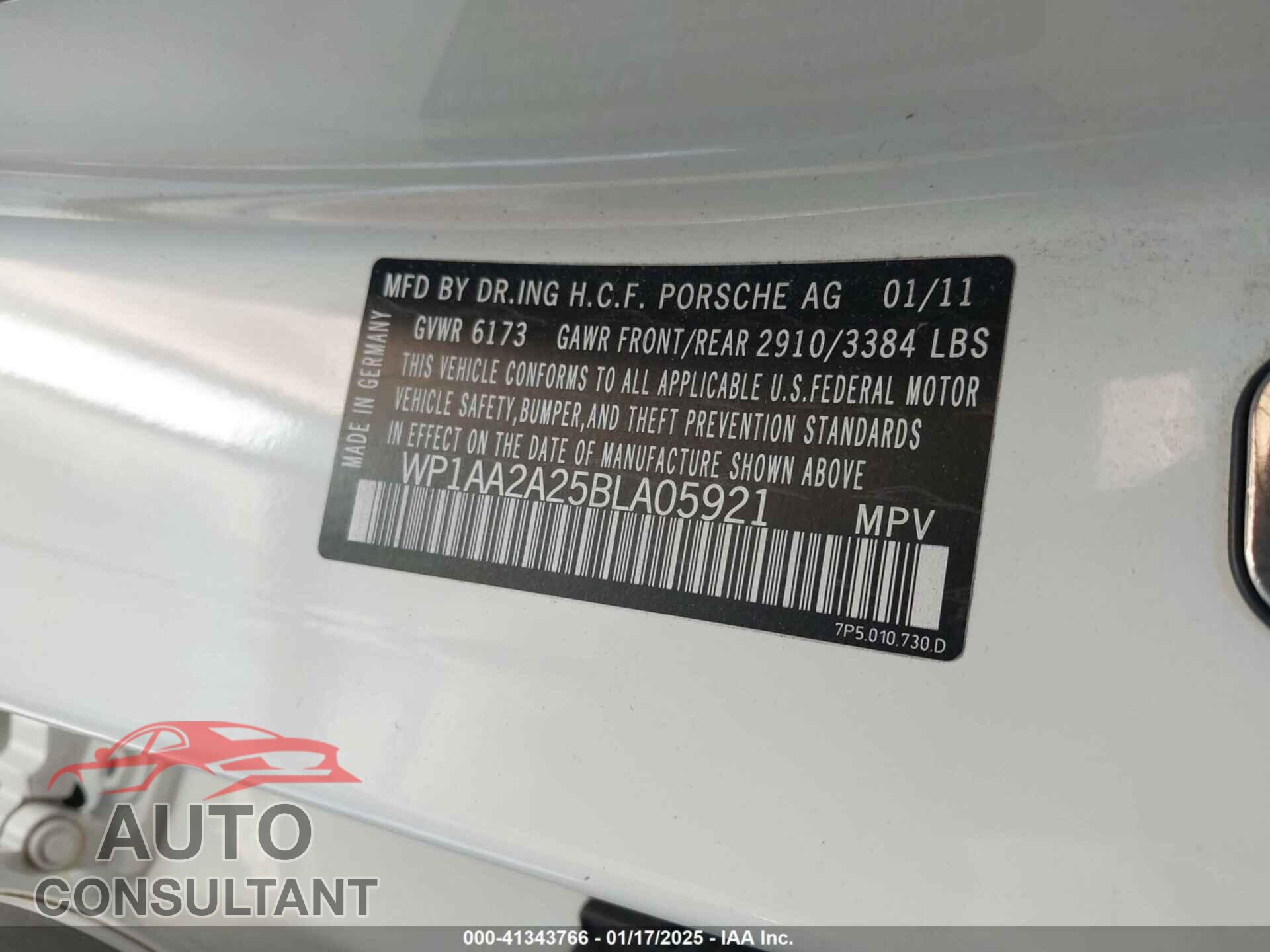 PORSCHE CAYENNE 2011 - WP1AA2A25BLA05921