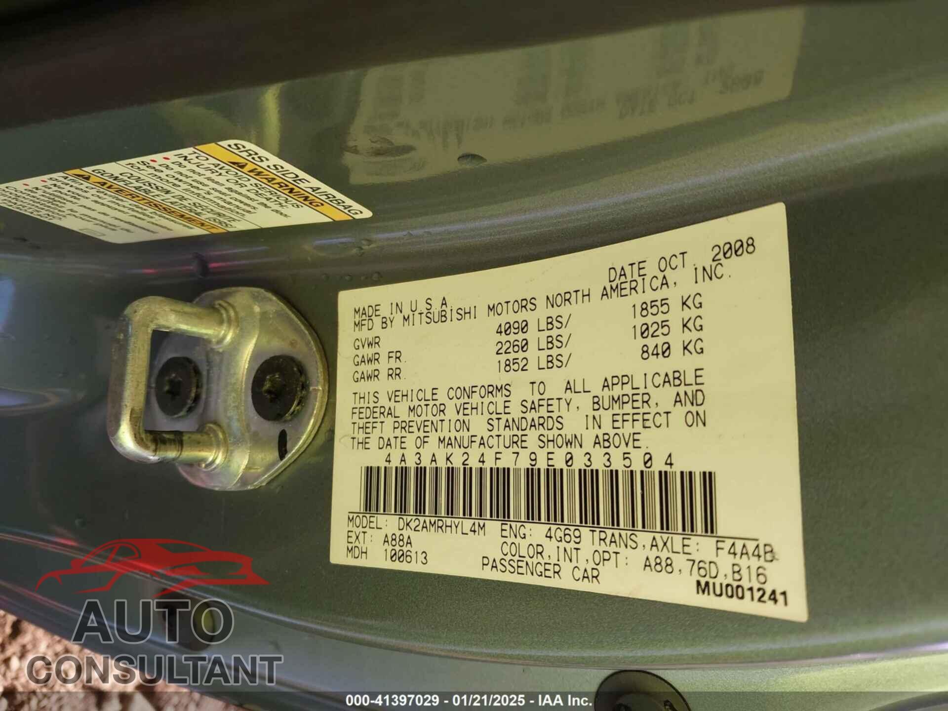 MITSUBISHI ECLIPSE 2009 - 4A3AK24F79E033504