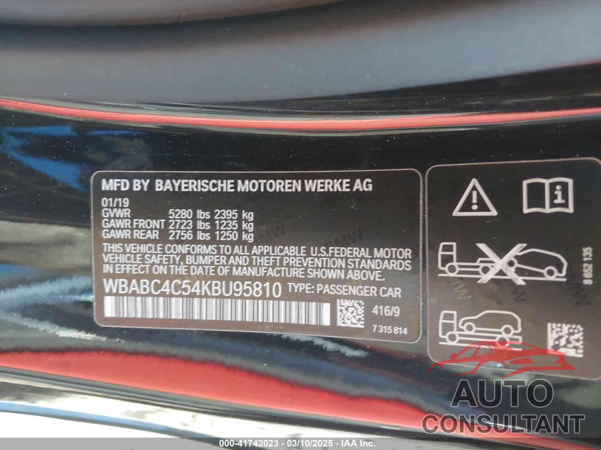 BMW M850I 2019 - WBABC4C54KBU95810