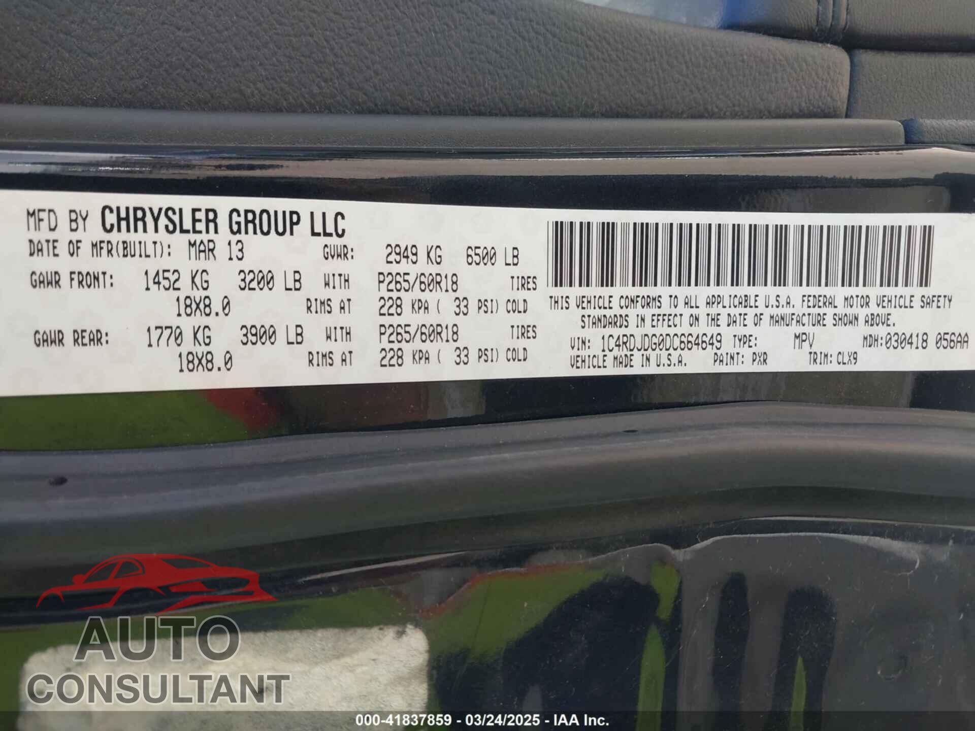 DODGE DURANGO 2013 - 1C4RDJDG0DC664649
