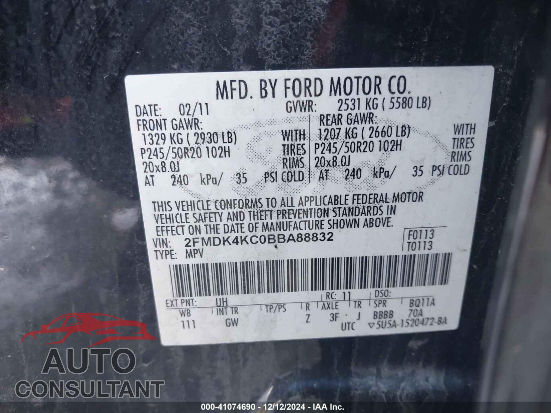 FORD EDGE 2011 - 2FMDK4KC0BBA88832