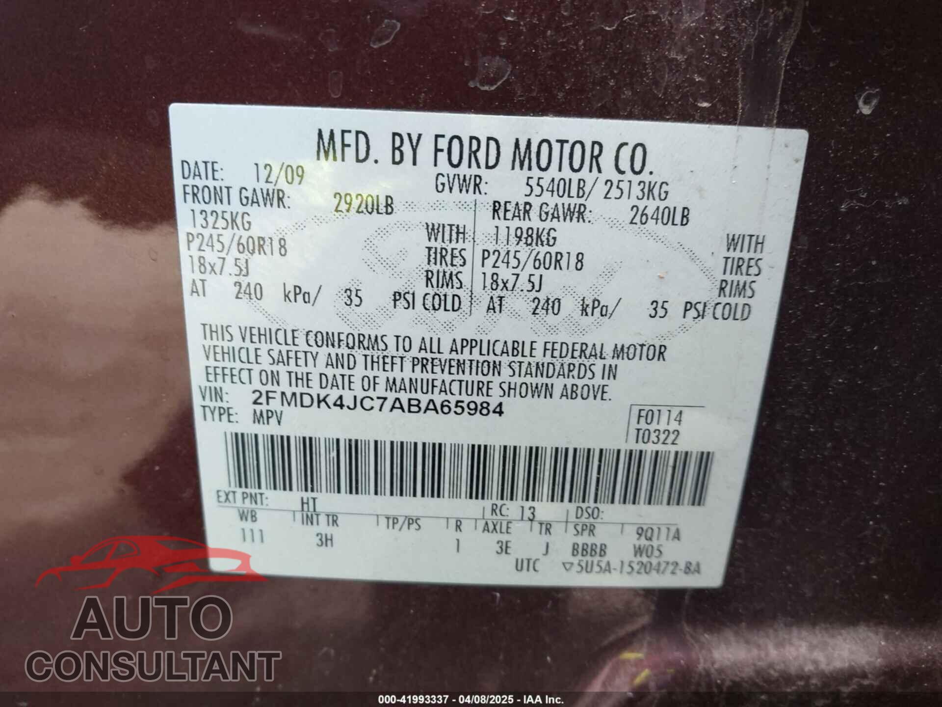 FORD EDGE 2010 - 2FMDK4JC7ABA65984