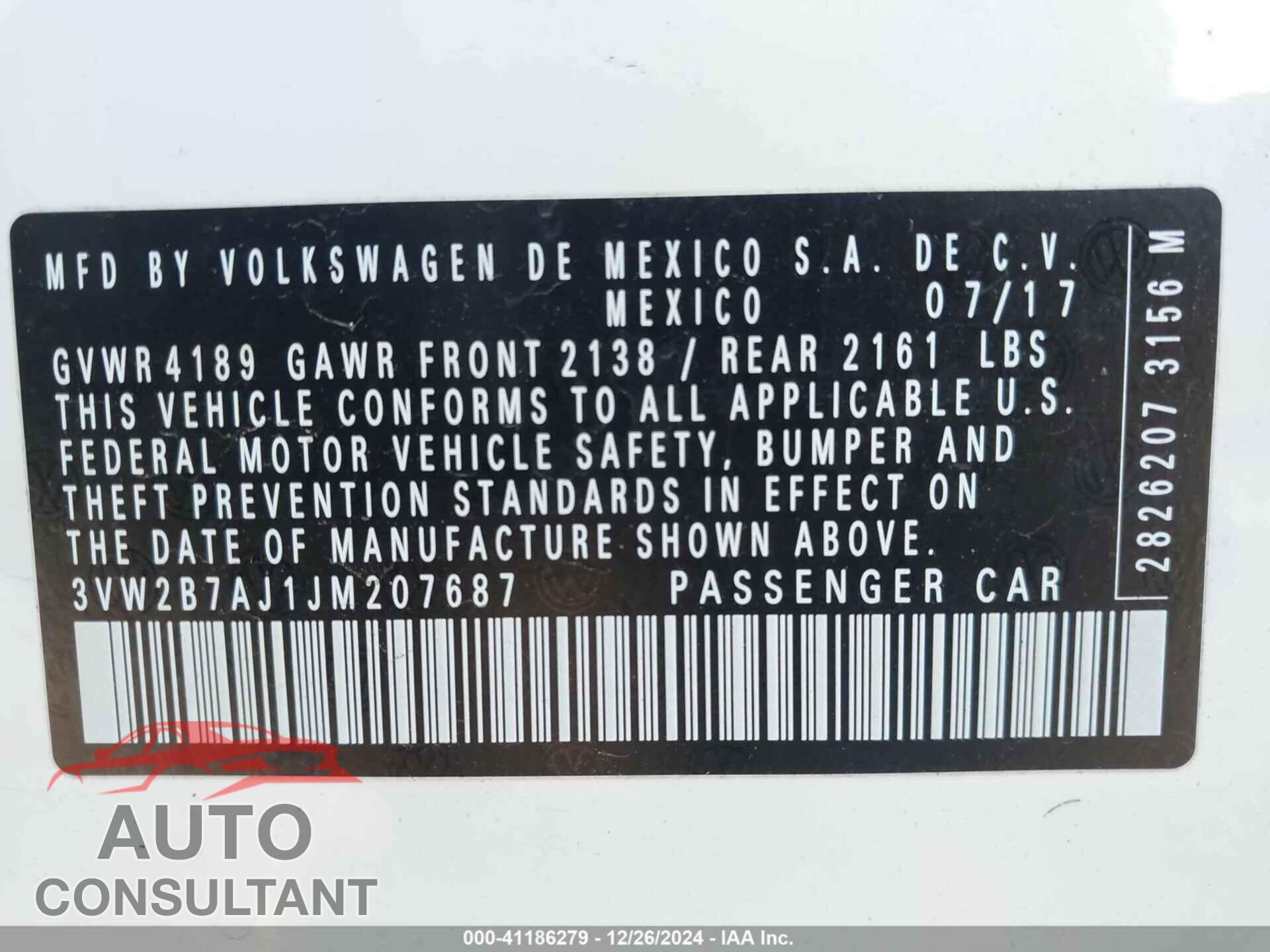 VOLKSWAGEN JETTA 2018 - 3VW2B7AJ1JM207687