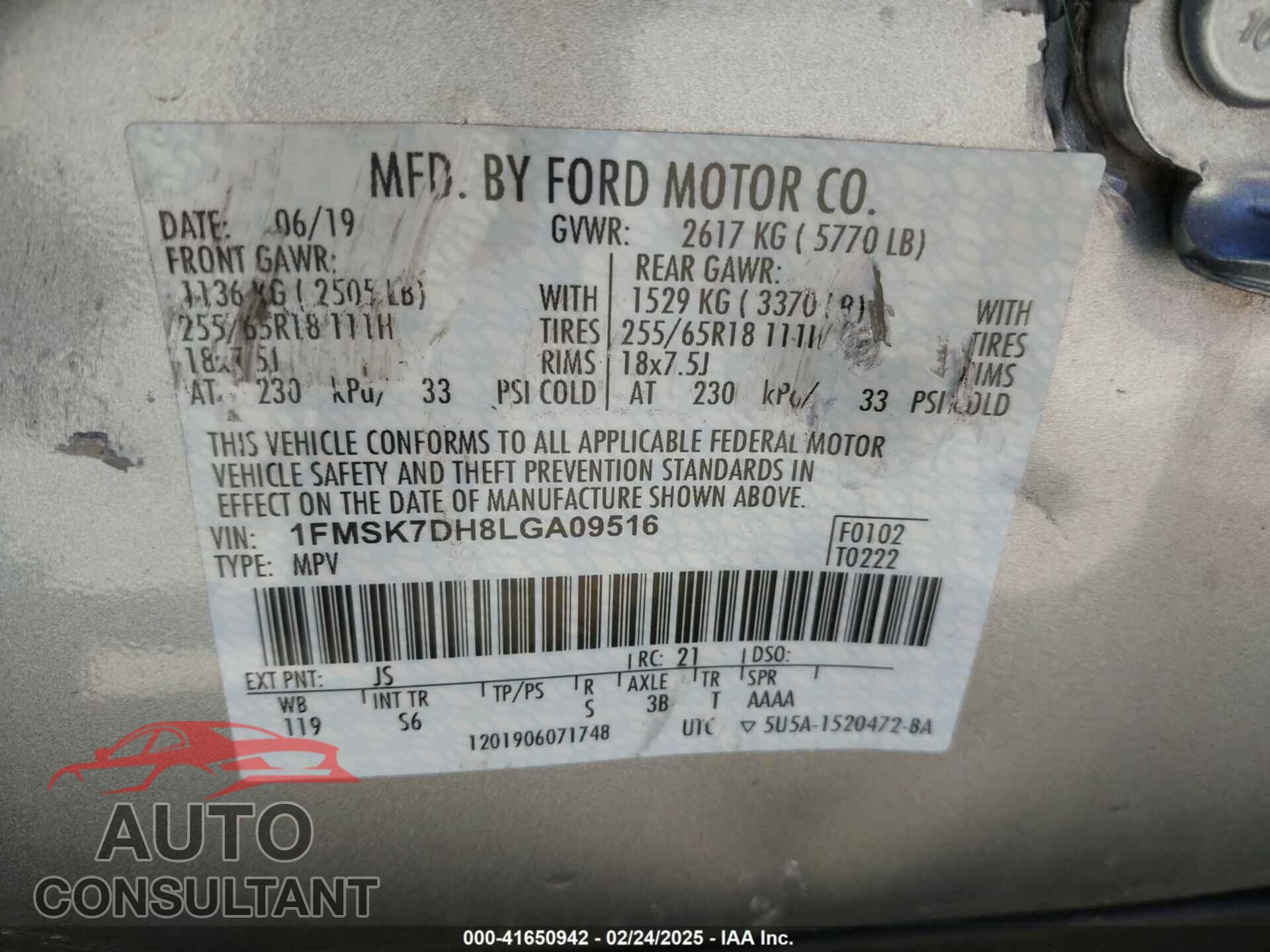 FORD EXPLORER 2020 - 1FMSK7DH8LGA09516