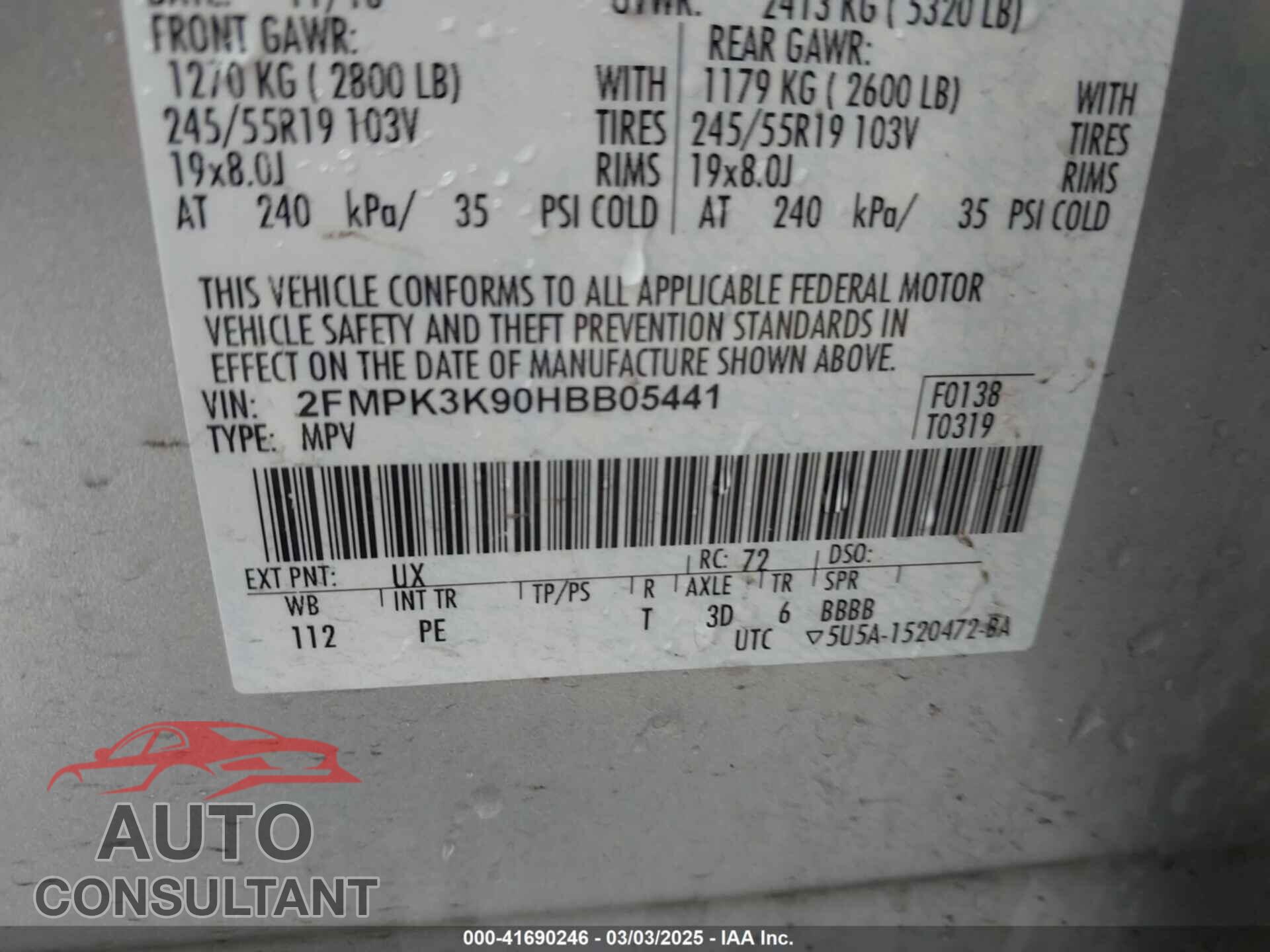 FORD EDGE 2017 - 2FMPK3K90HBB05441