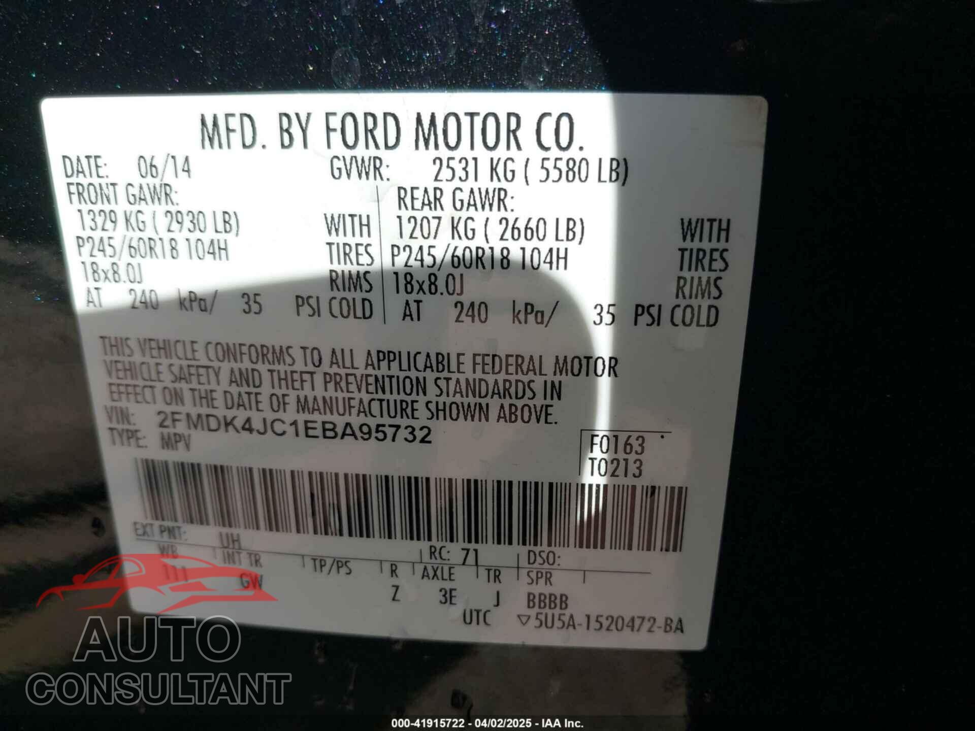 FORD EDGE 2014 - 2FMDK4JC1EBA95732