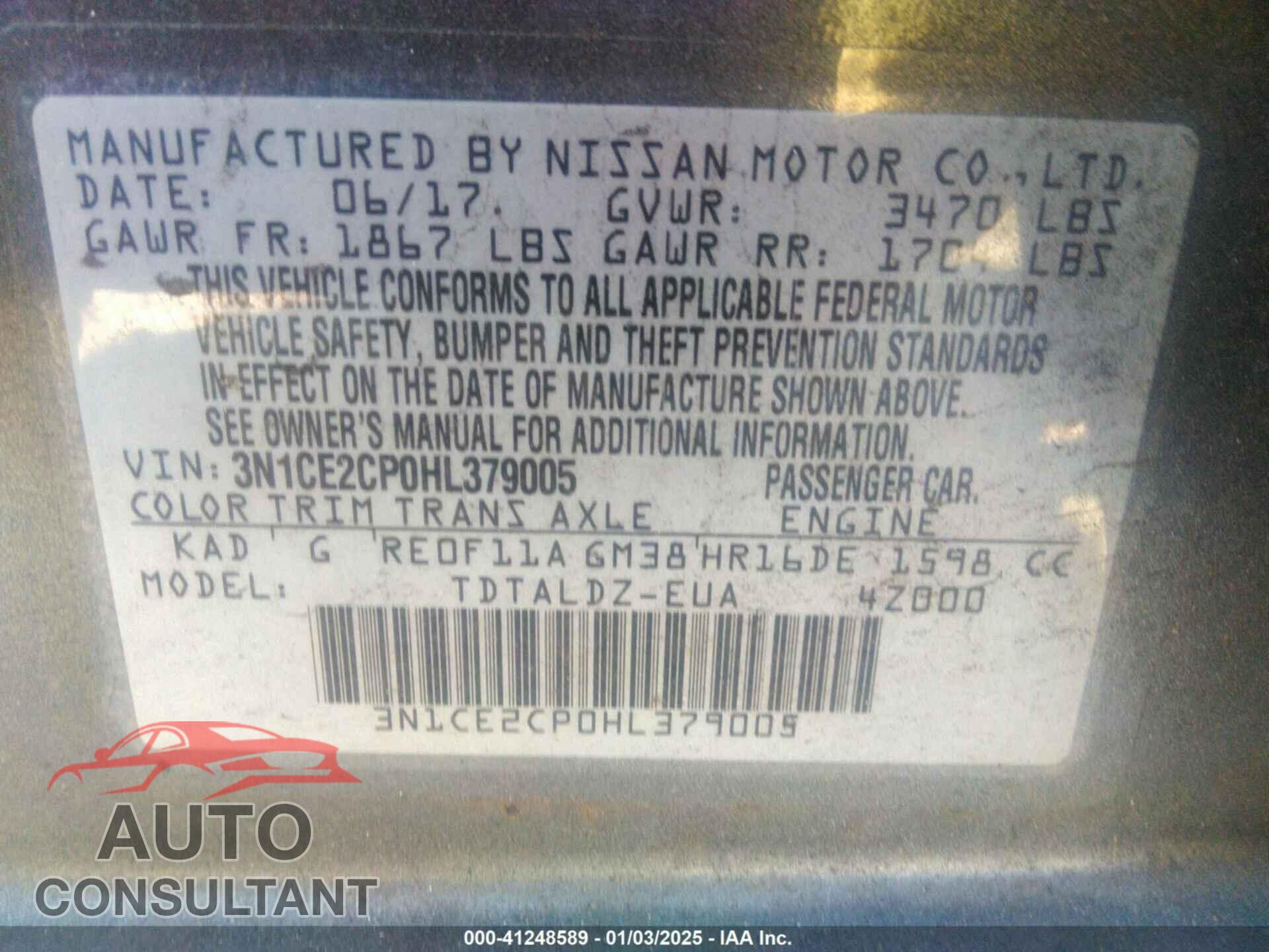 NISSAN VERSA NOTE 2017 - 3N1CE2CP0HL379005