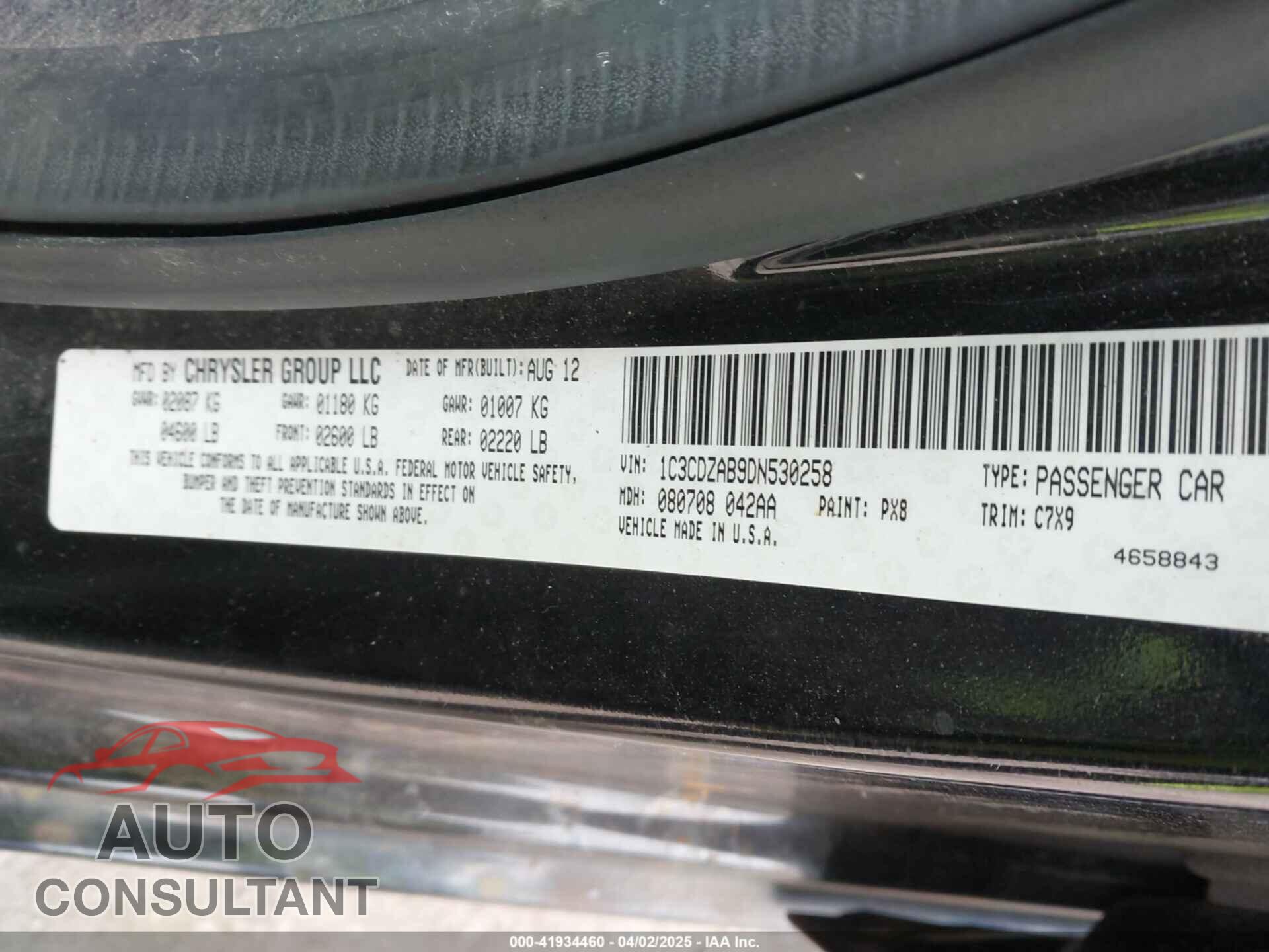 DODGE AVENGER 2013 - 1C3CDZAB9DN530258