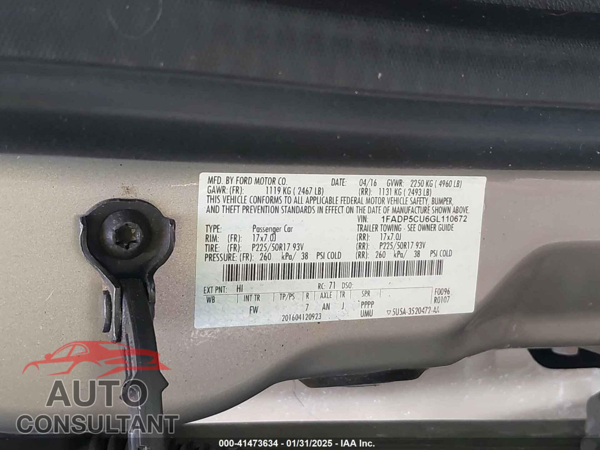 FORD C-MAX ENERGI 2016 - 1FADP5CU6GL110672