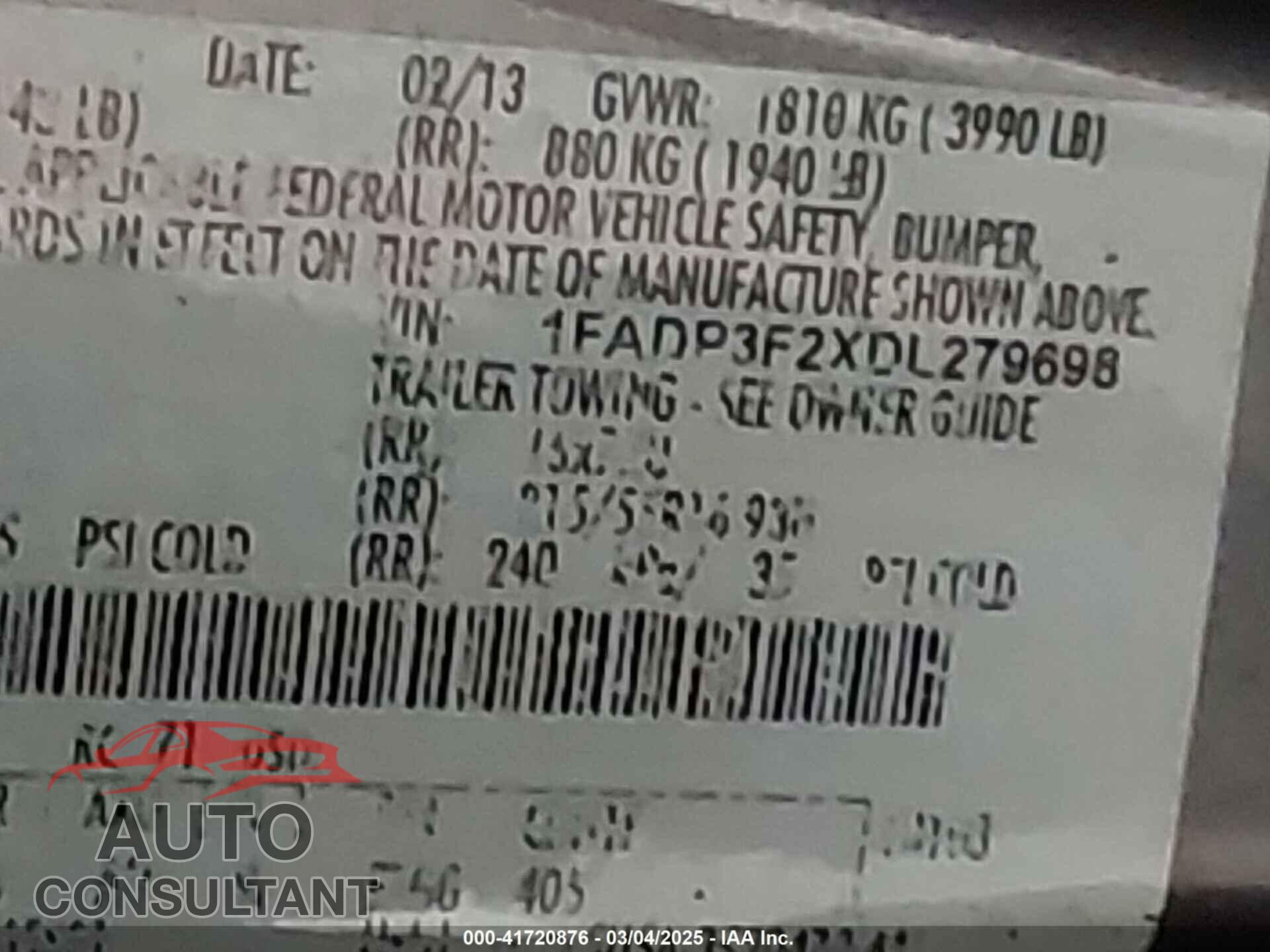 FORD FOCUS 2013 - 1FADP3F2XDL279698