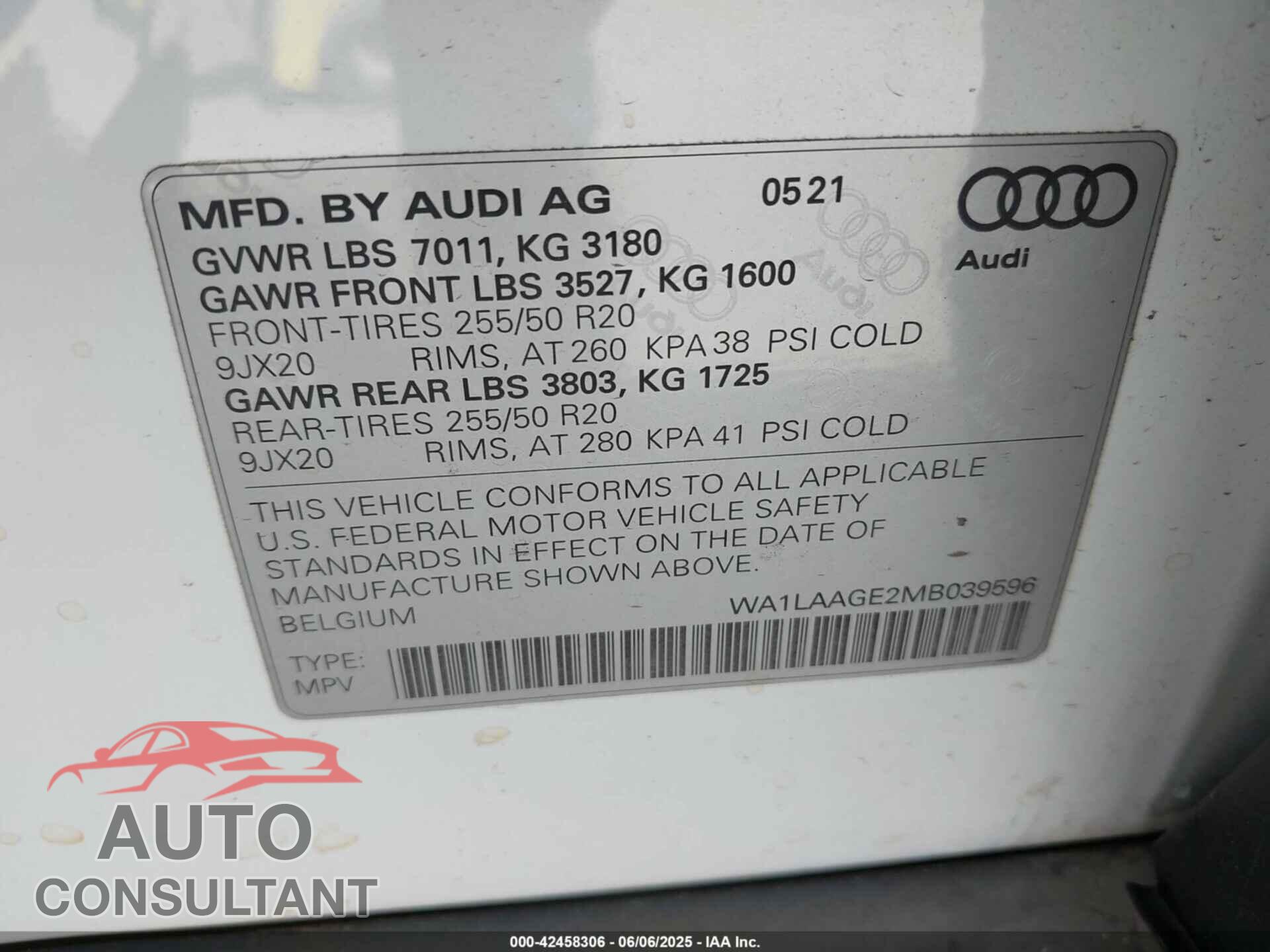 AUDI E-TRON 2021 - WA1LAAGE2MB039596