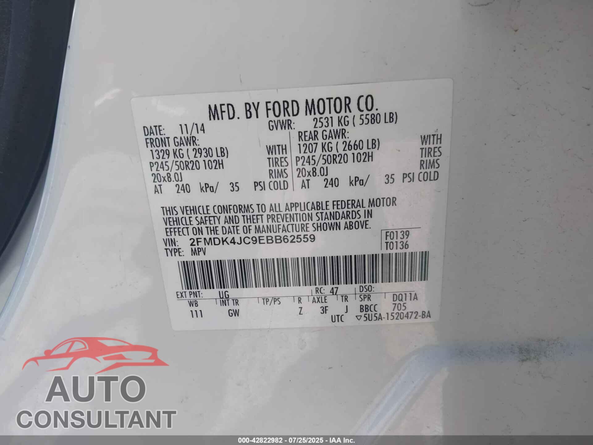 FORD EDGE 2014 - 2FMDK4JC9EBB62559