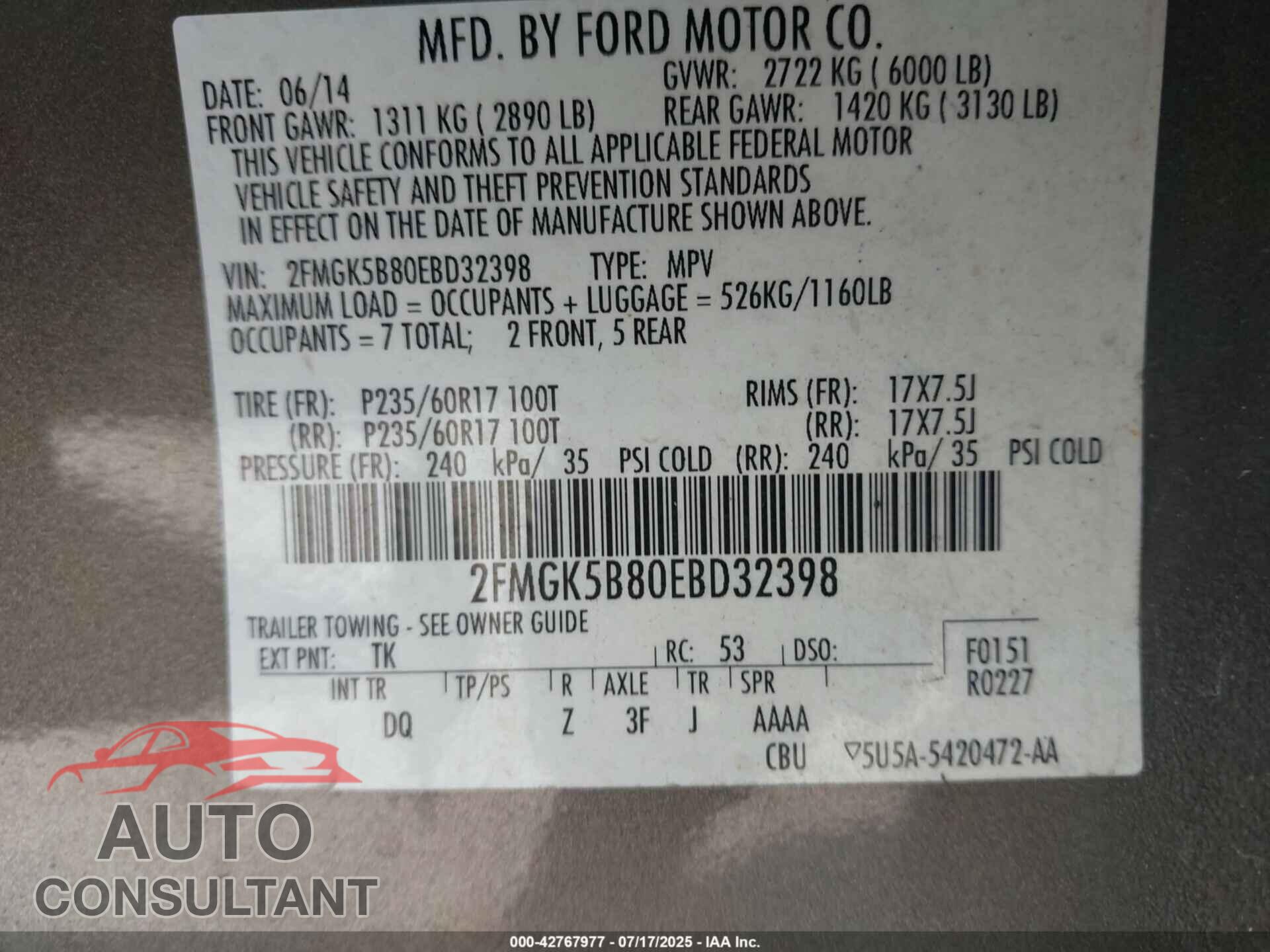 FORD FLEX 2014 - 2FMGK5B80EBD32398