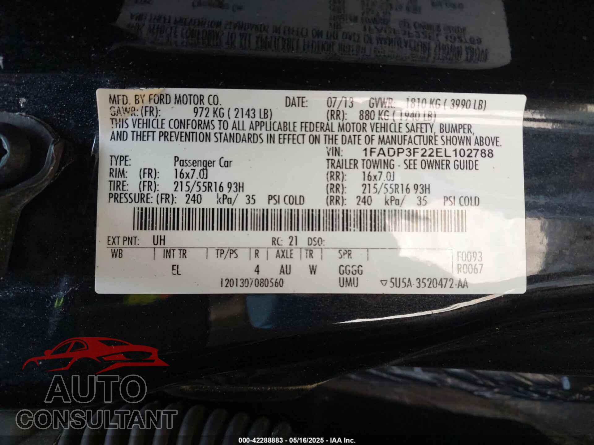 FORD FOCUS 2014 - 1FADP3F22EL102788