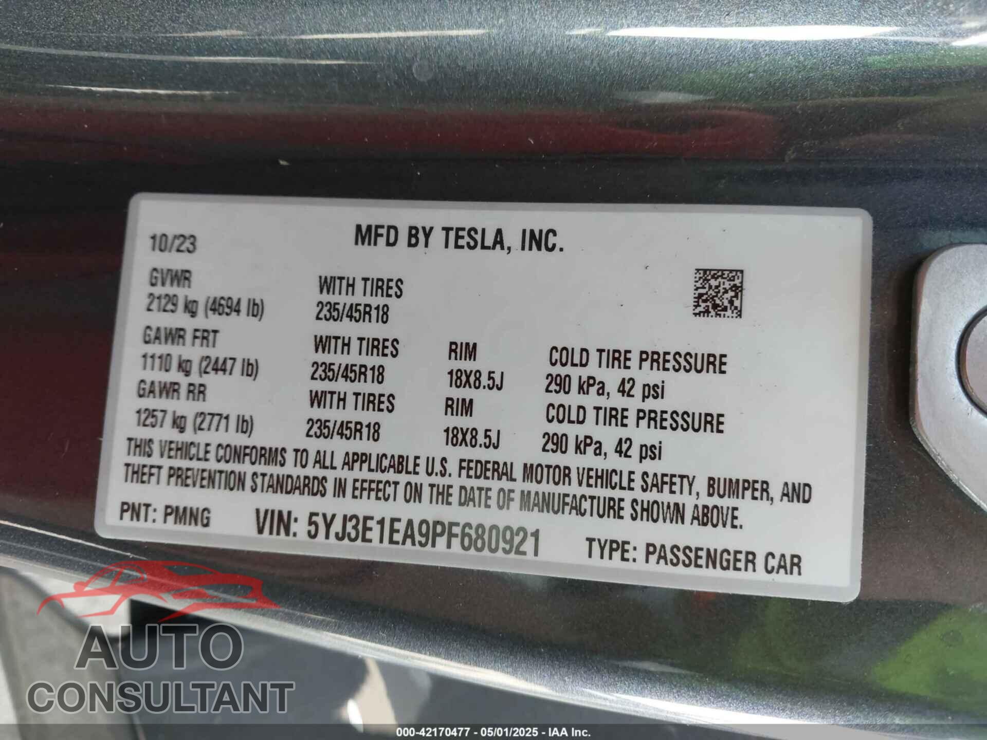 TESLA MODEL 3 2023 - 5YJ3E1EA9PF680921