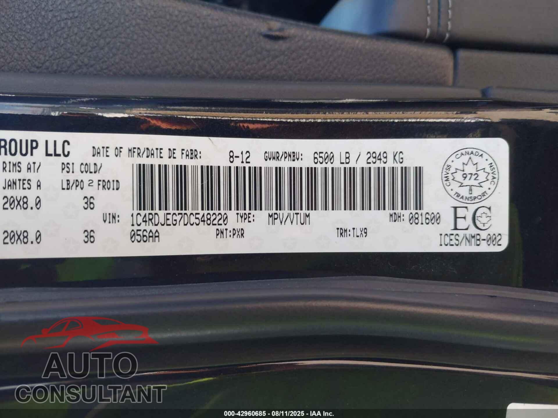 DODGE DURANGO 2013 - 1C4RDJEG7DC548220