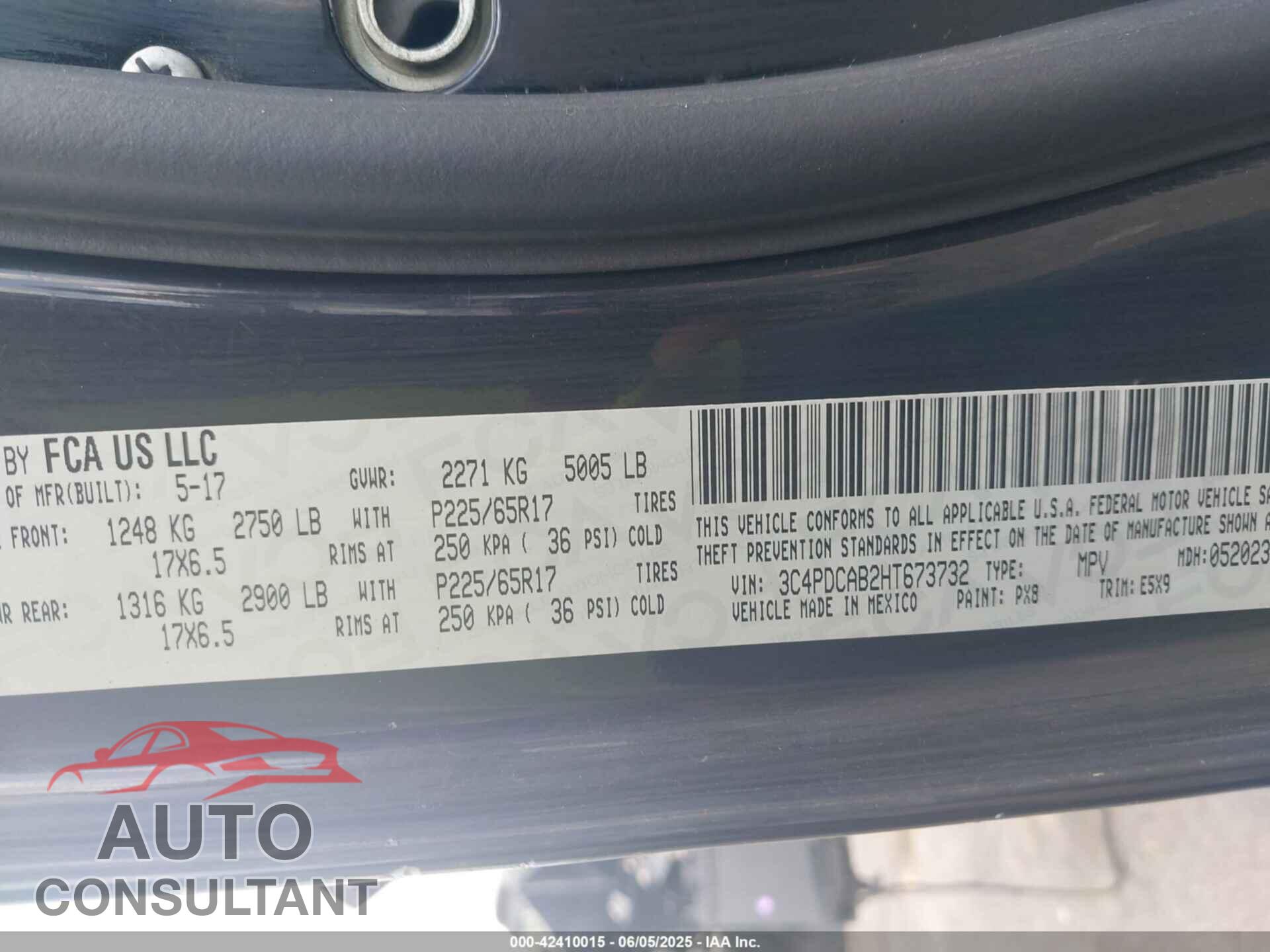 DODGE JOURNEY 2017 - 3C4PDCAB2HT673732