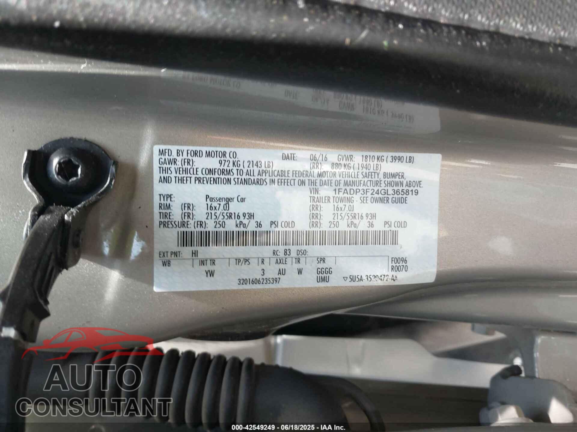 FORD FOCUS 2016 - 1FADP3F24GL365819