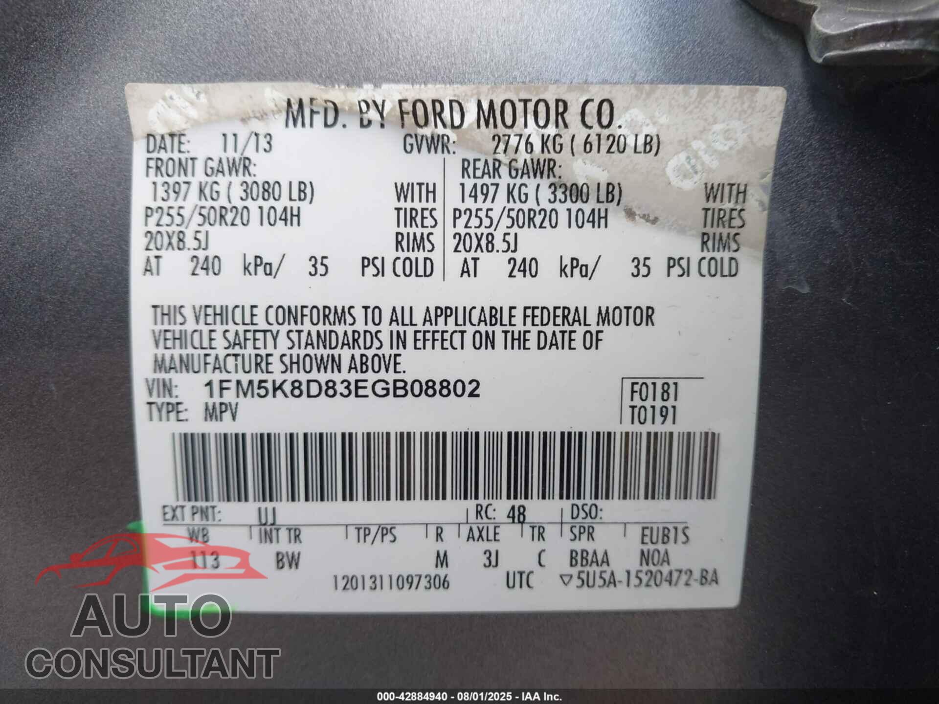FORD EXPLORER 2014 - 1FM5K8D83EGB08802