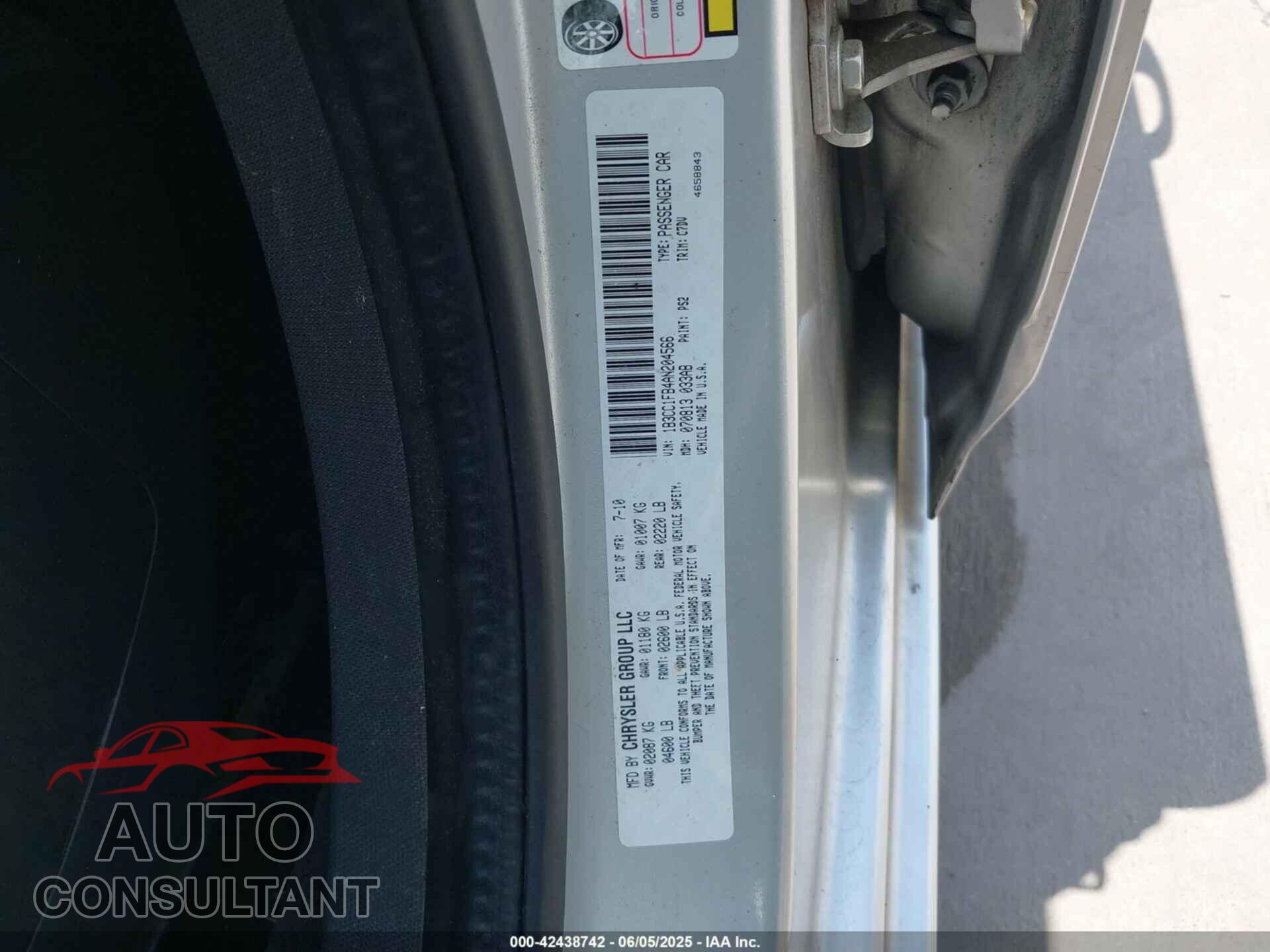DODGE AVENGER 2010 - 1B3CC1FB4AN204566