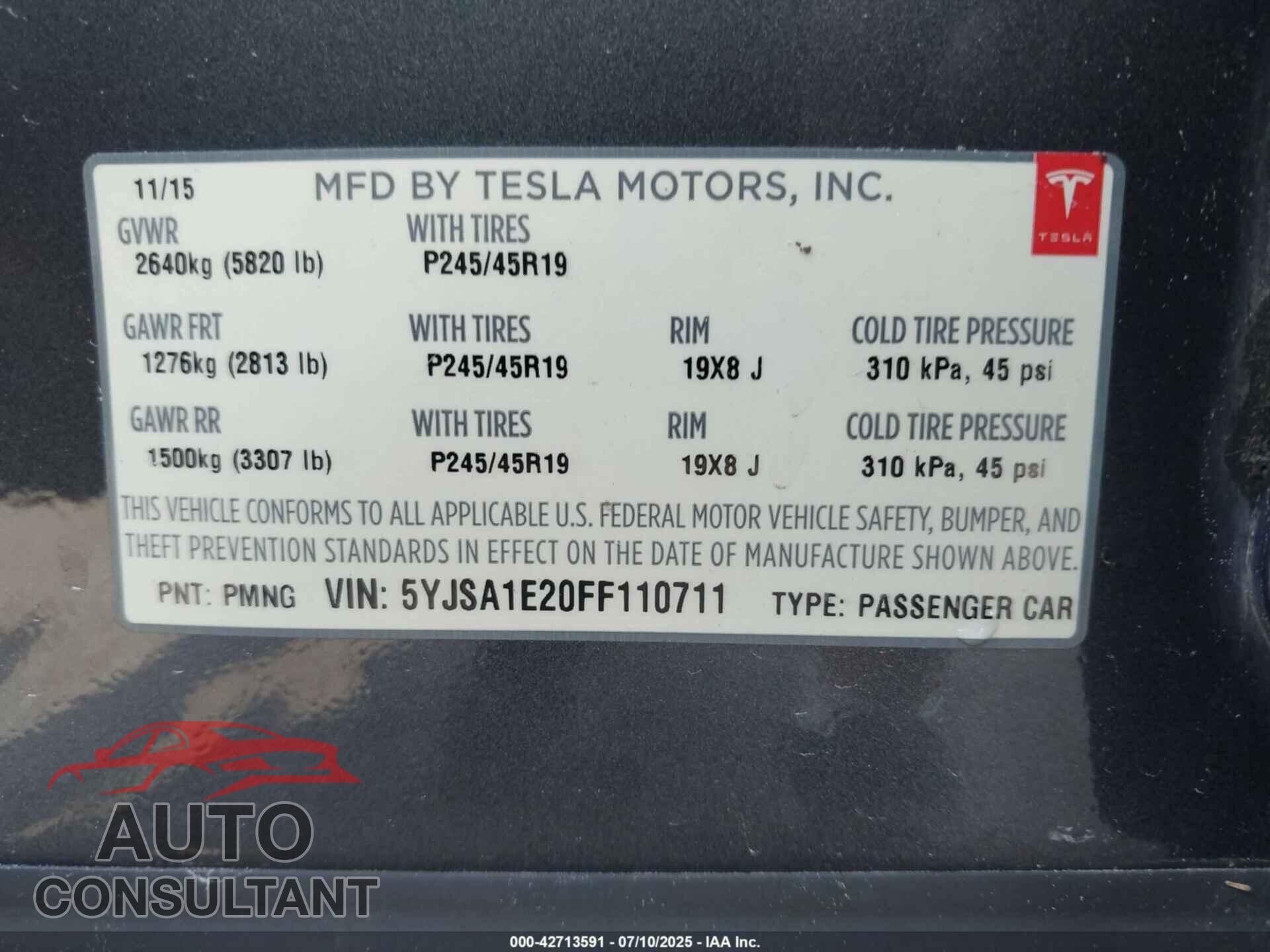 TESLA MODEL S 2015 - 5YJSA1E20FF110711