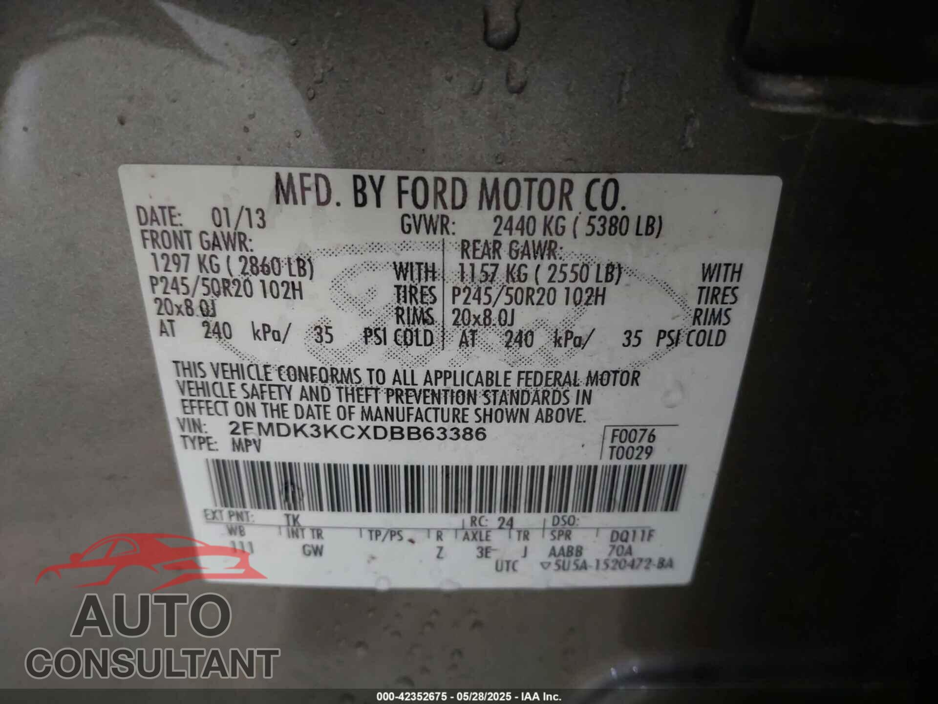 FORD EDGE 2013 - 2FMDK3KCXDBB63386