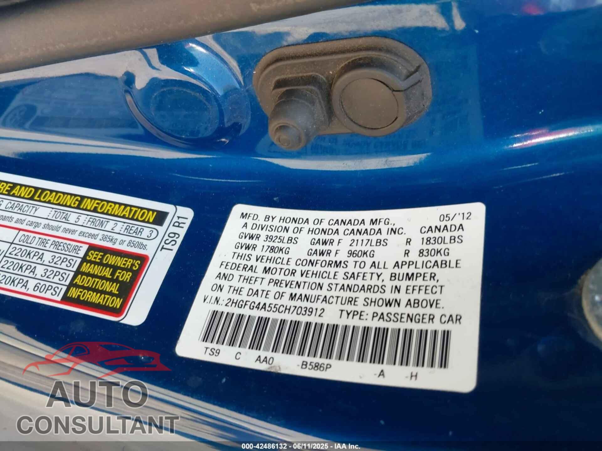 HONDA CIVIC 2012 - 2HGFG4A55CH703912