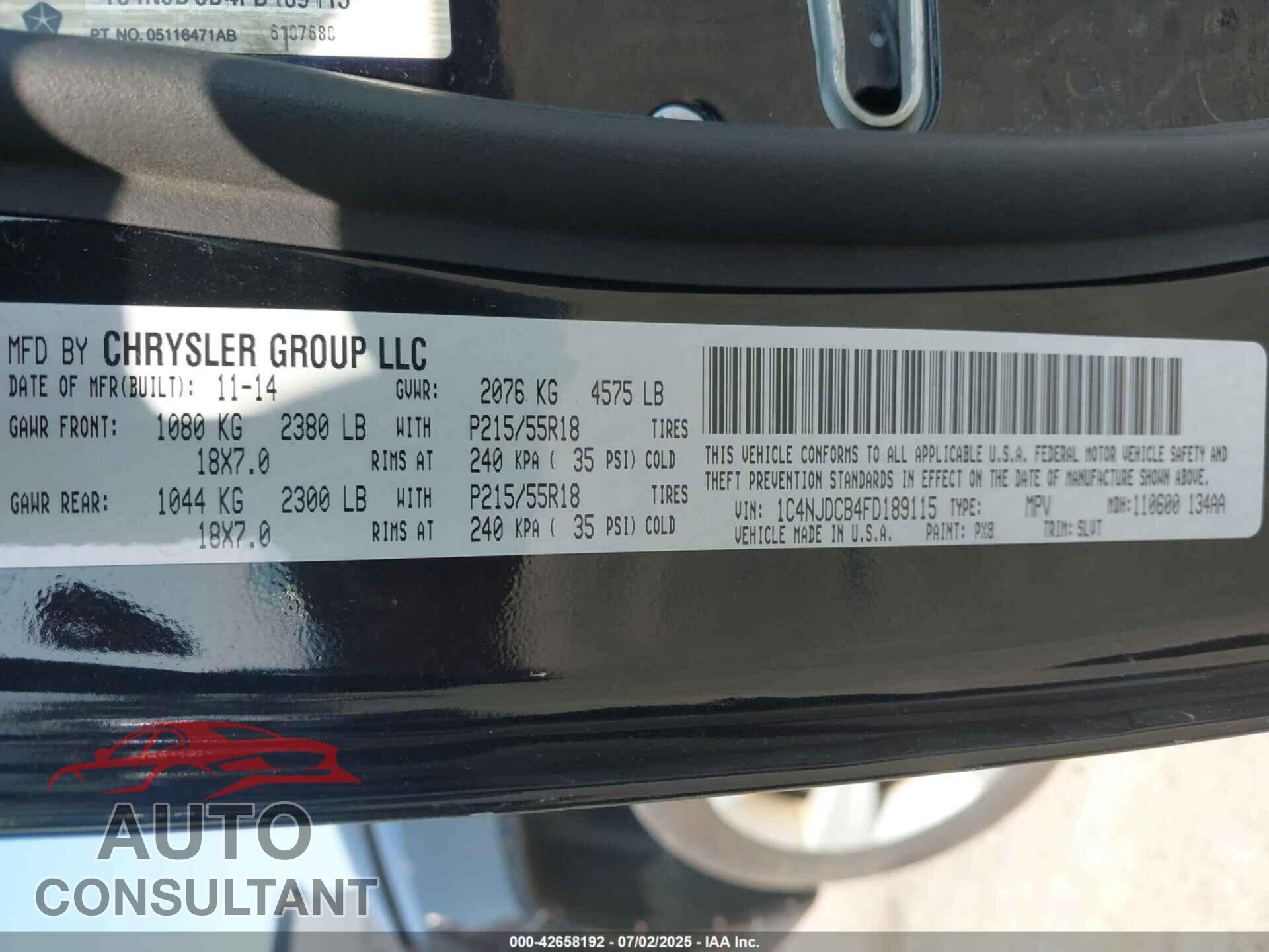 JEEP COMPASS 2015 - 1C4NJDCB4FD189115