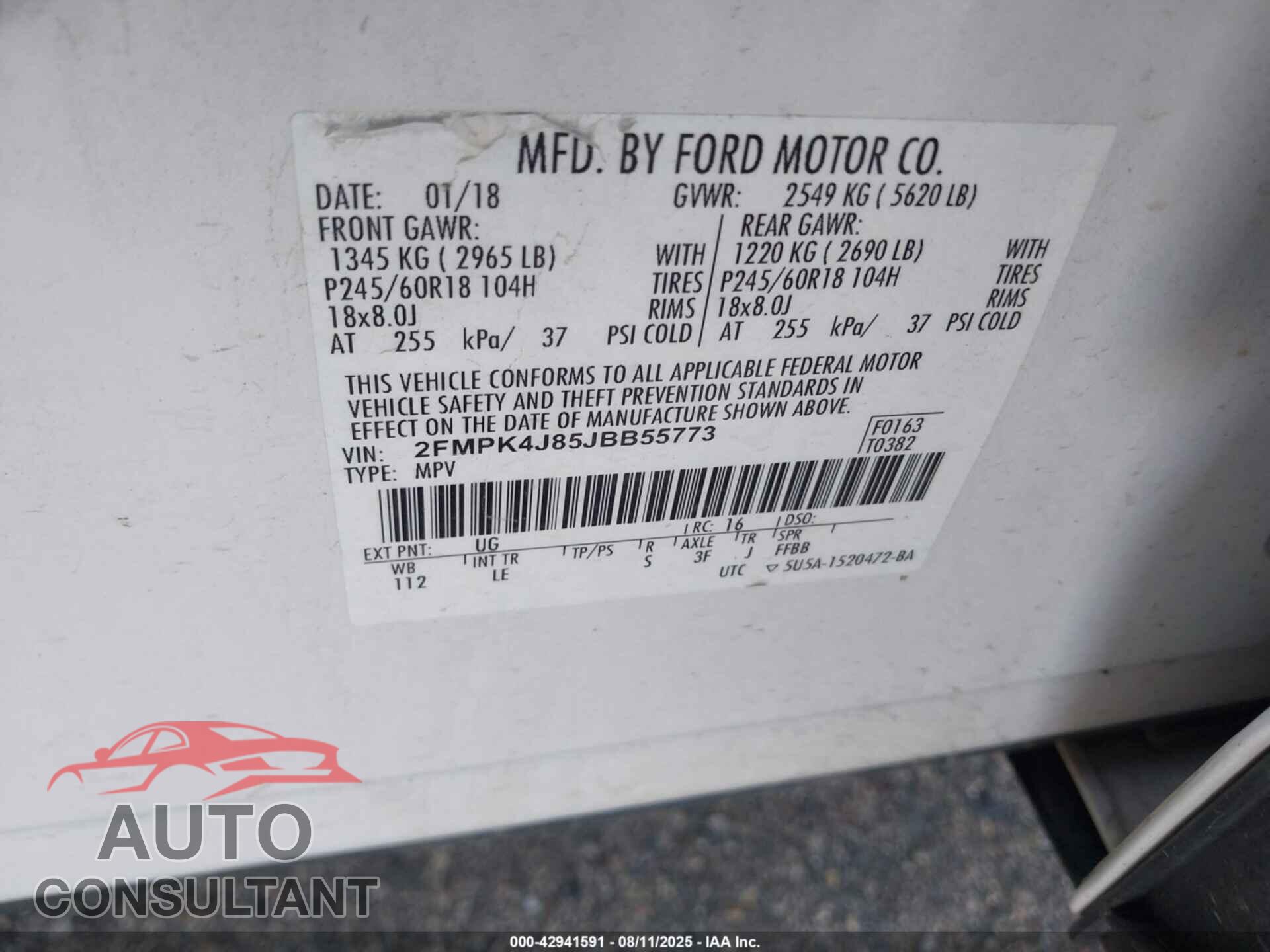 FORD EDGE 2018 - 2FMPK4J85JBB55773