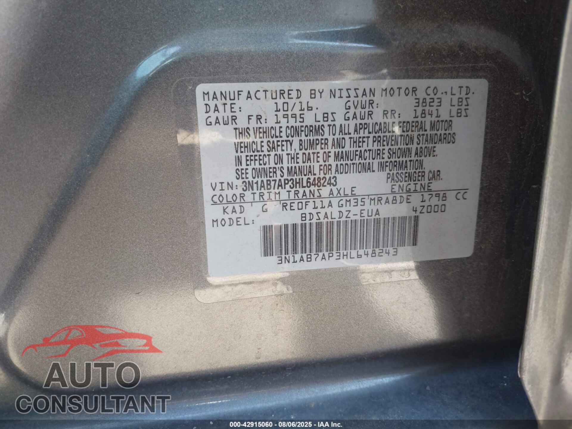 NISSAN SENTRA 2017 - 3N1AB7AP3HL648243