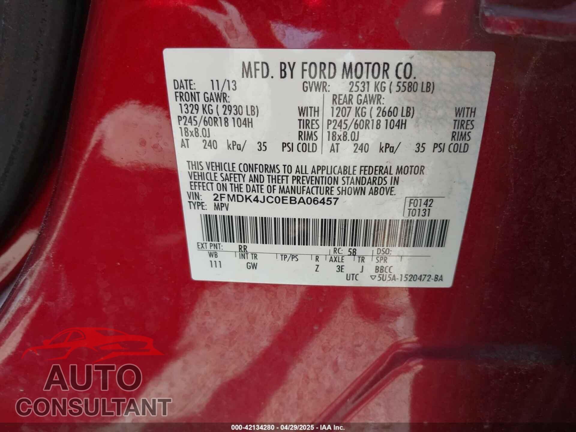 FORD EDGE 2014 - 2FMDK4JC0EBA06457