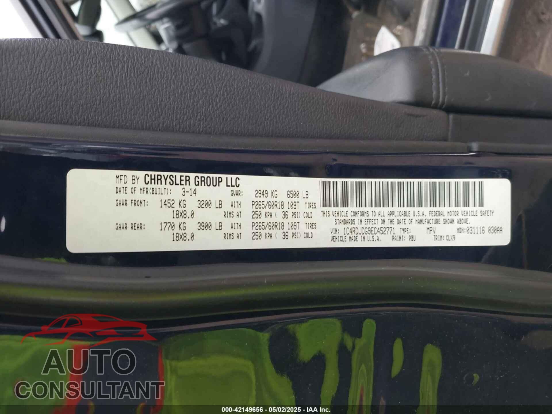 DODGE DURANGO 2014 - 1C4RDJDG9EC452771