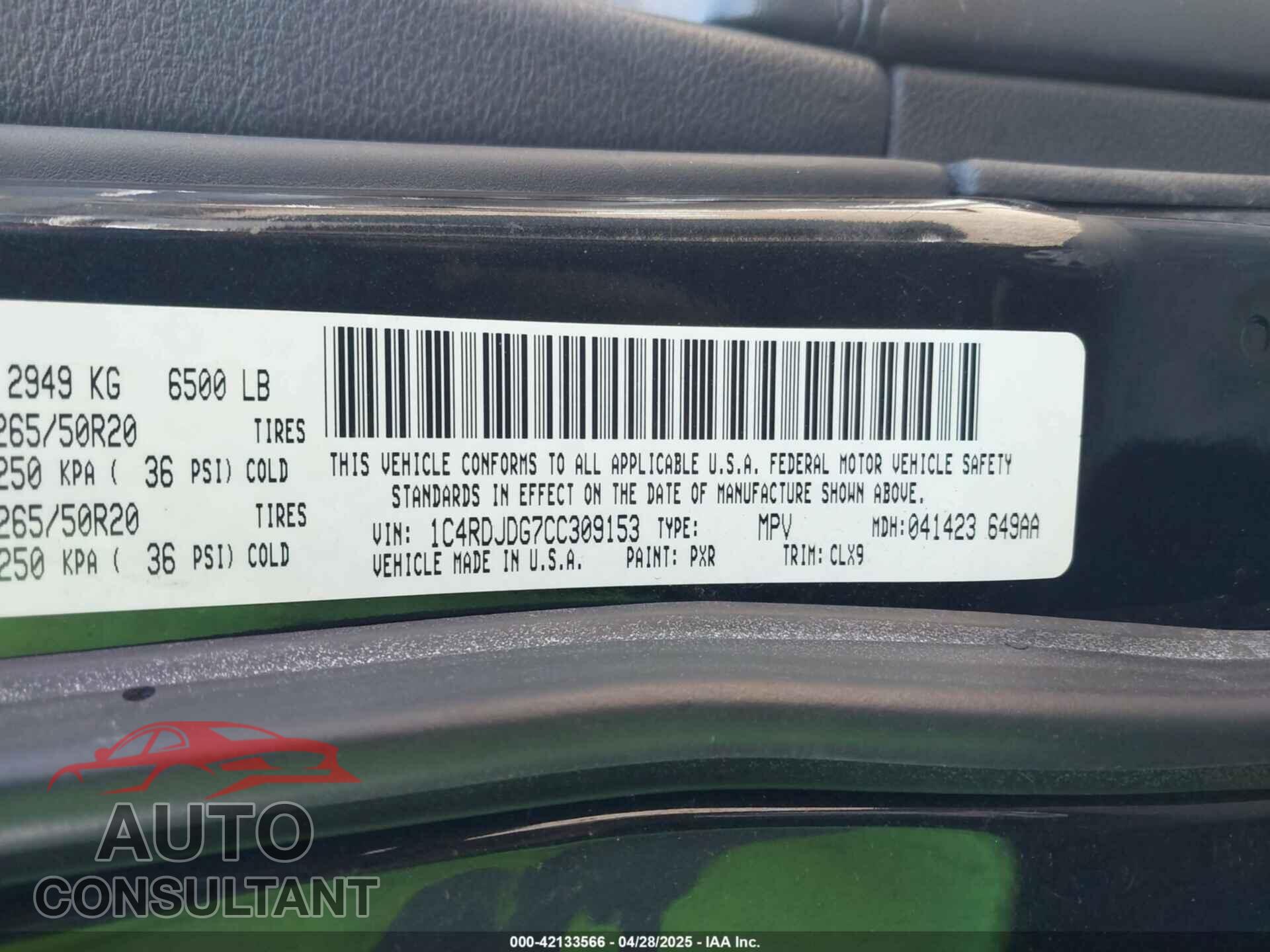 DODGE DURANGO 2012 - 1C4RDJDG7CC309153