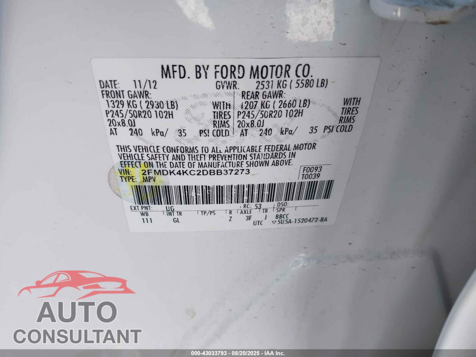 FORD EDGE 2013 - 2FMDK4KC2DBB37273