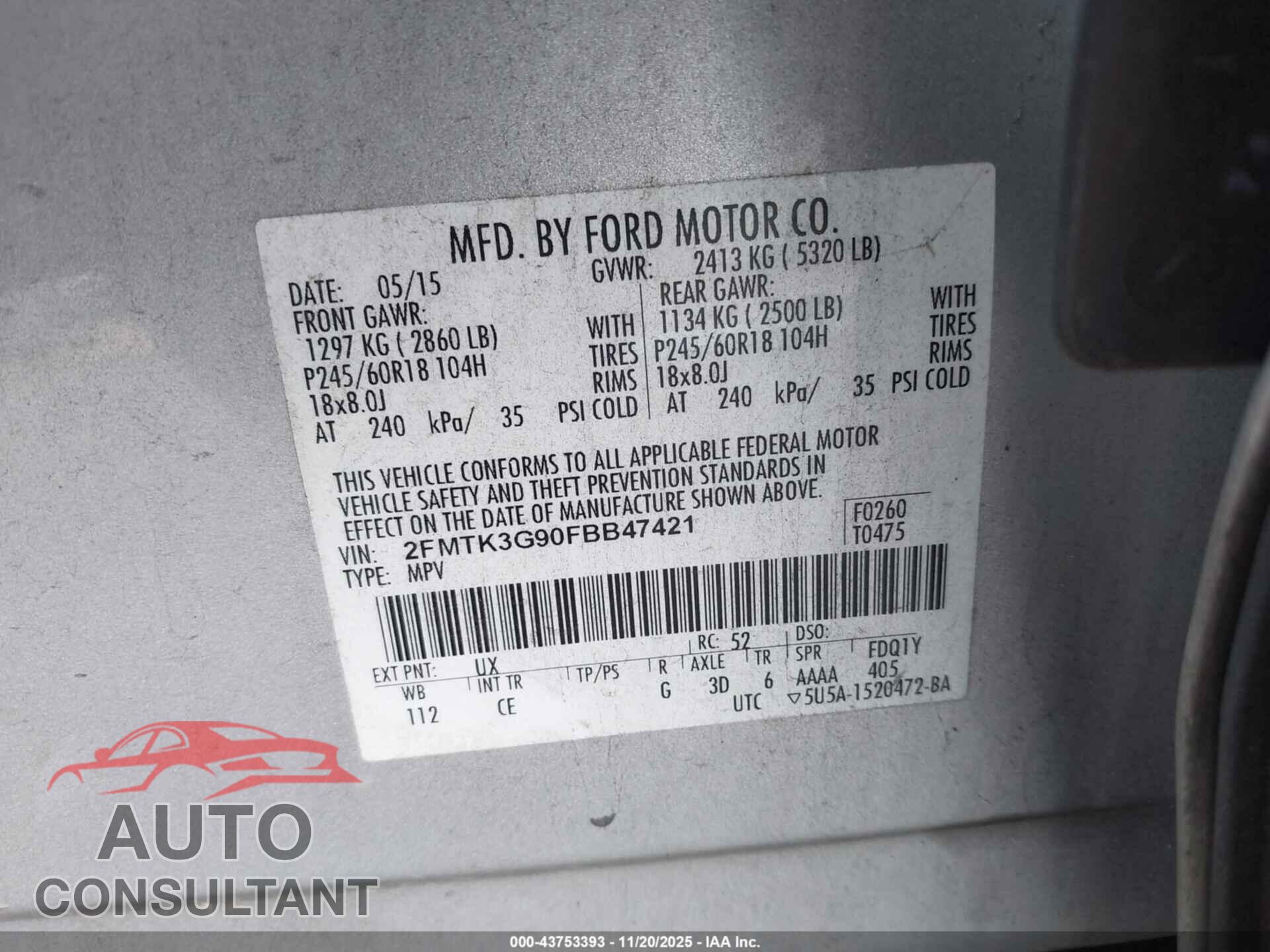 FORD EDGE 2015 - 2FMTK3G90FBB47421