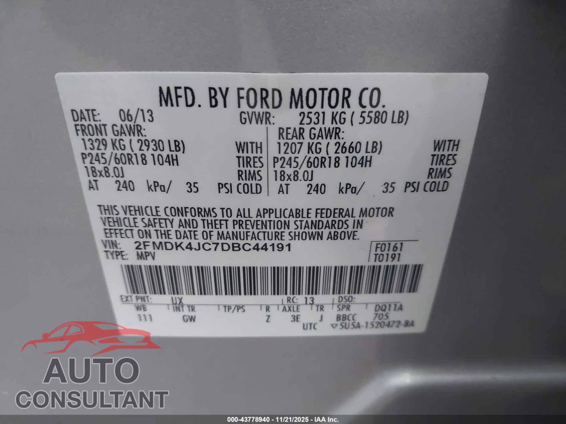 FORD EDGE 2013 - 2FMDK4JC7DBC44191