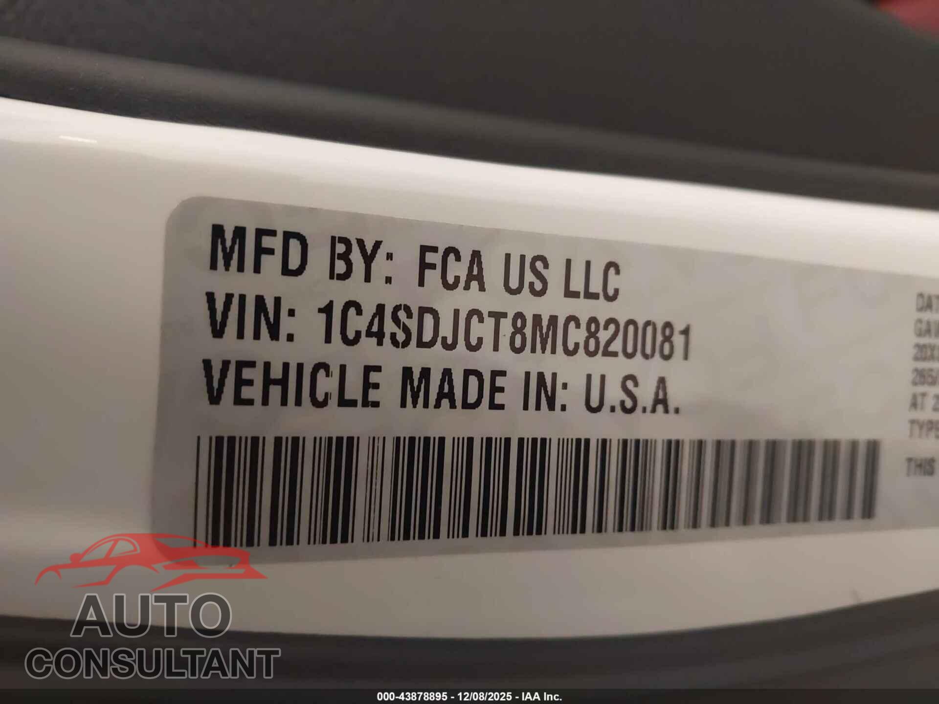 DODGE DURANGO 2021 - 1C4SDJCT8MC820081