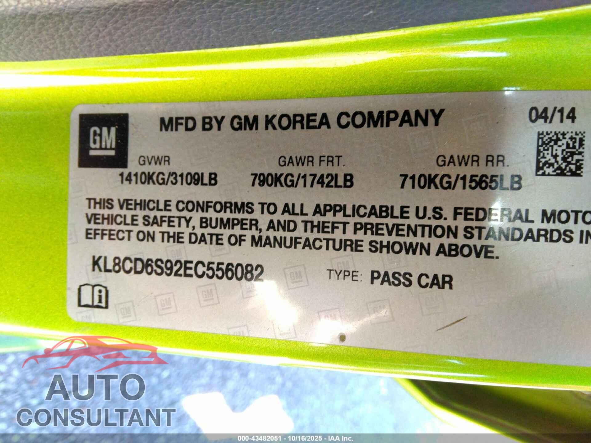 CHEVROLET SPARK 2014 - KL8CD6S92EC556082