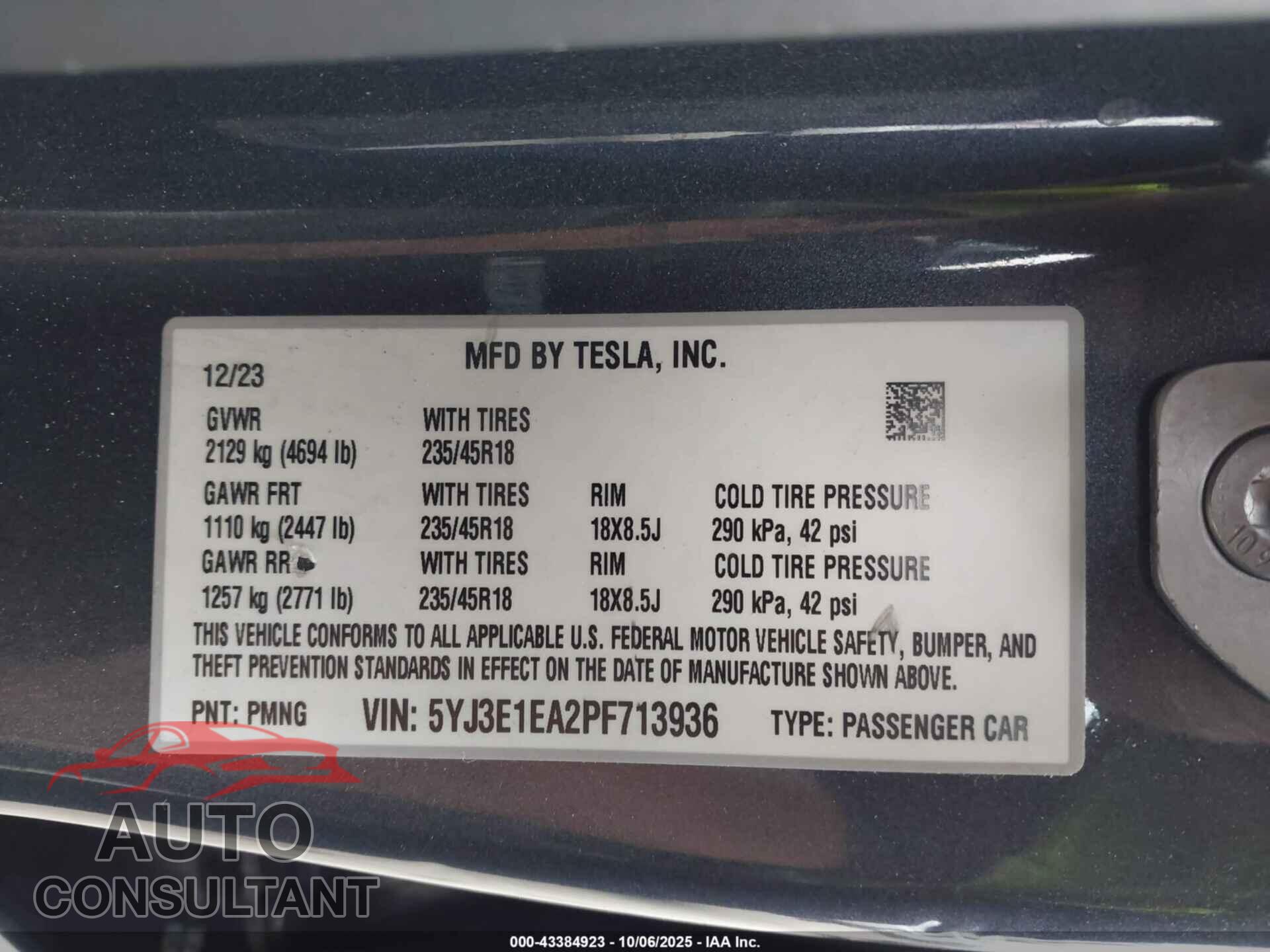 TESLA MODEL 3 2023 - 5YJ3E1EA2PF713936