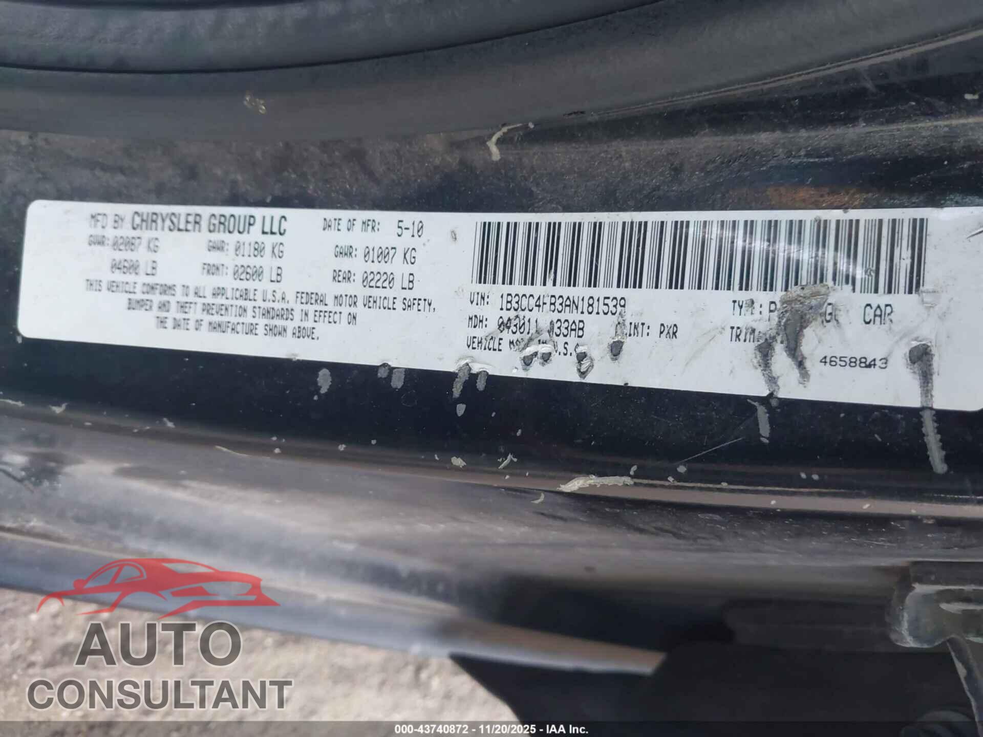 DODGE AVENGER 2010 - 1B3CC4FB3AN181539
