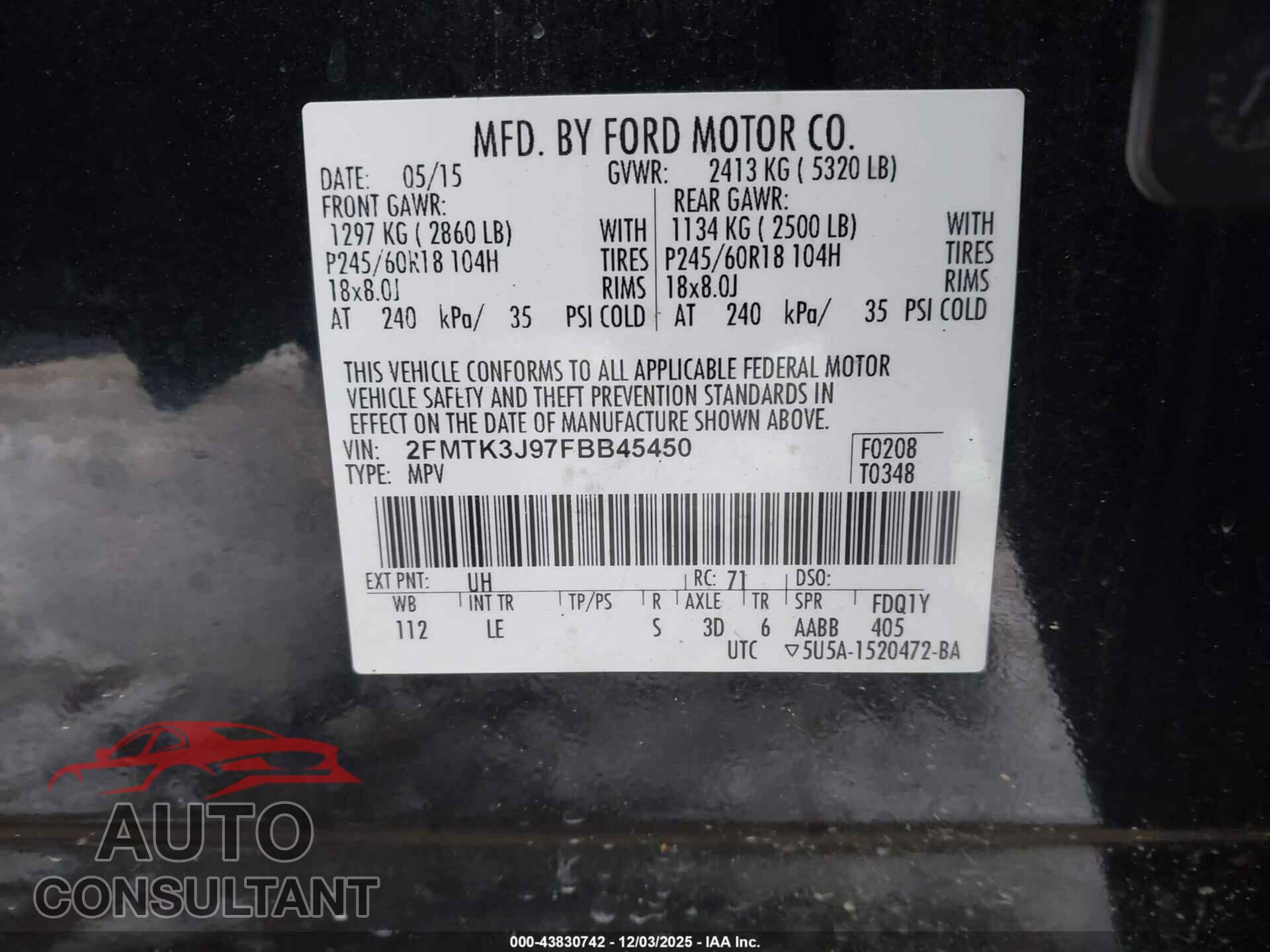 FORD EDGE 2015 - 2FMTK3J97FBB45450