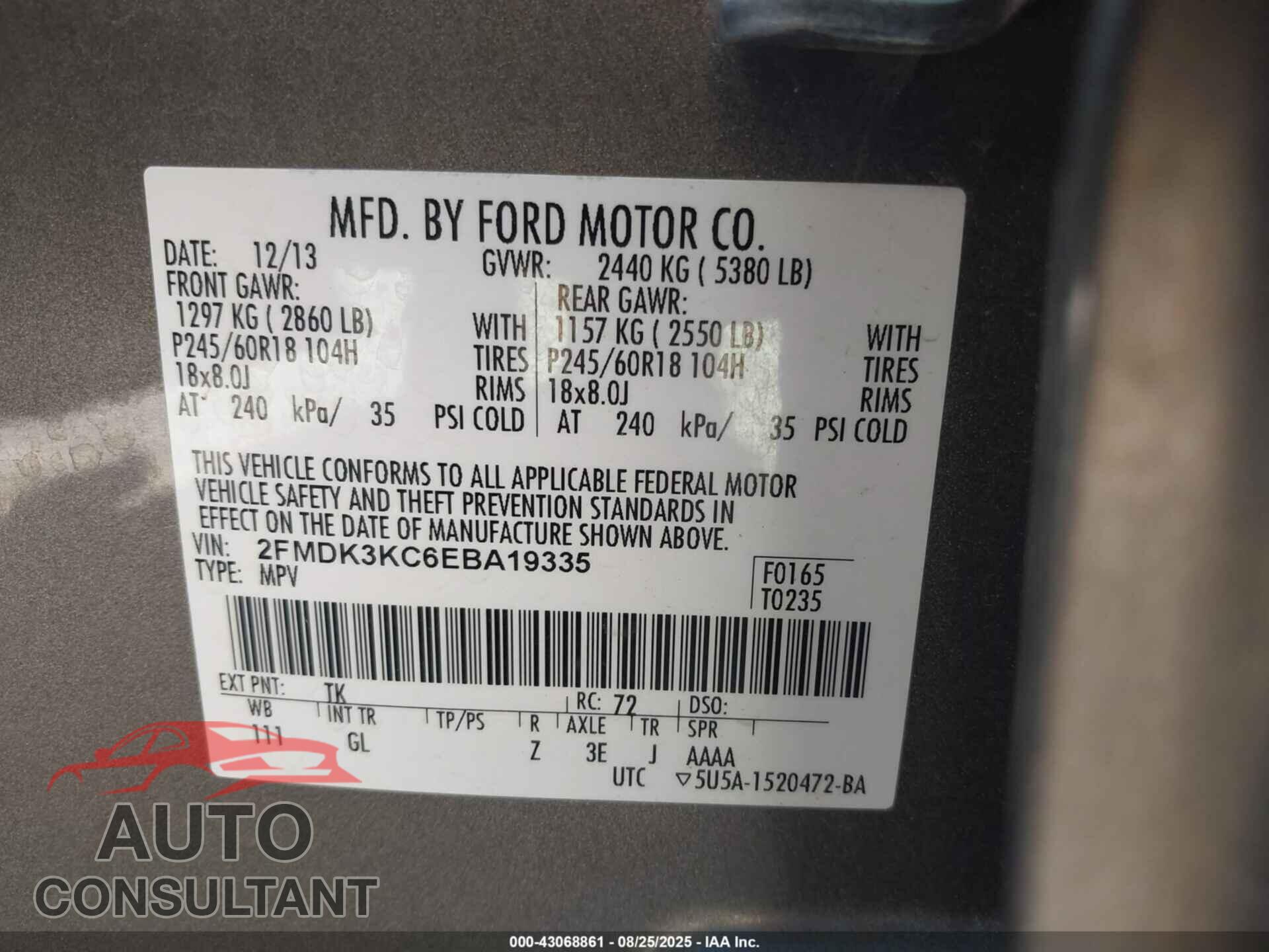 FORD EDGE 2014 - 2FMDK3KC6EBA19335