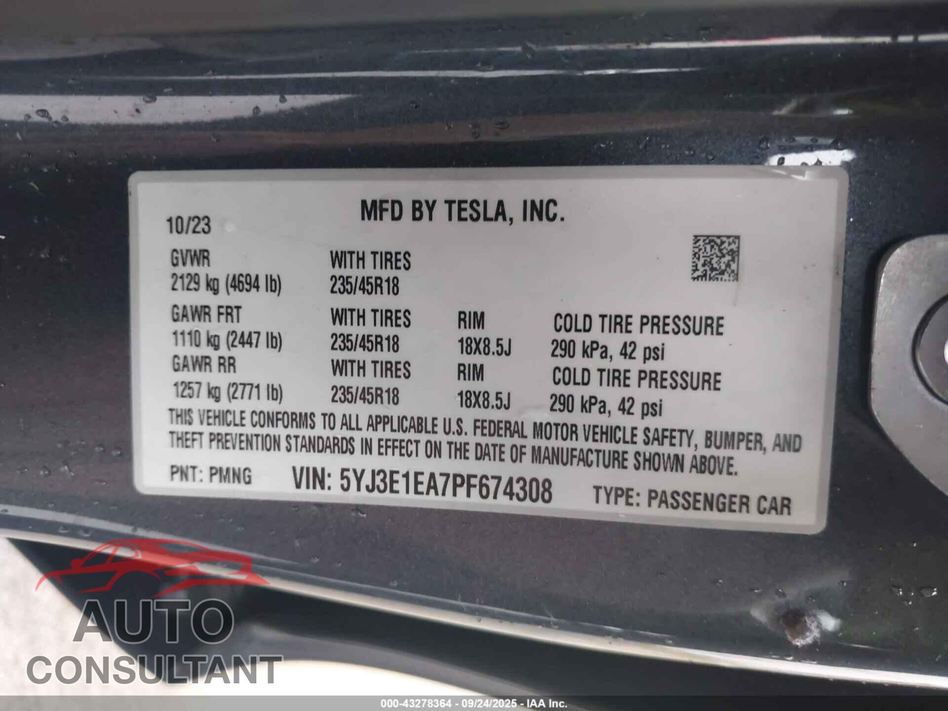 TESLA MODEL 3 2023 - 5YJ3E1EA7PF674308